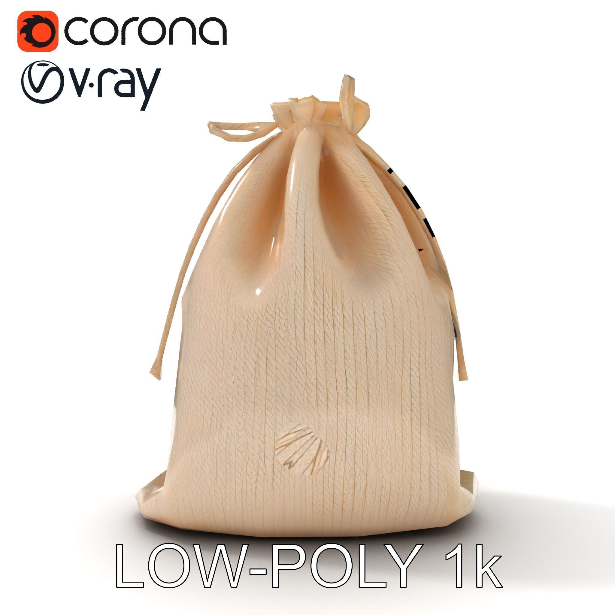 Drawstring Cotton Bag D Model Pack Low-poly 3D model_9