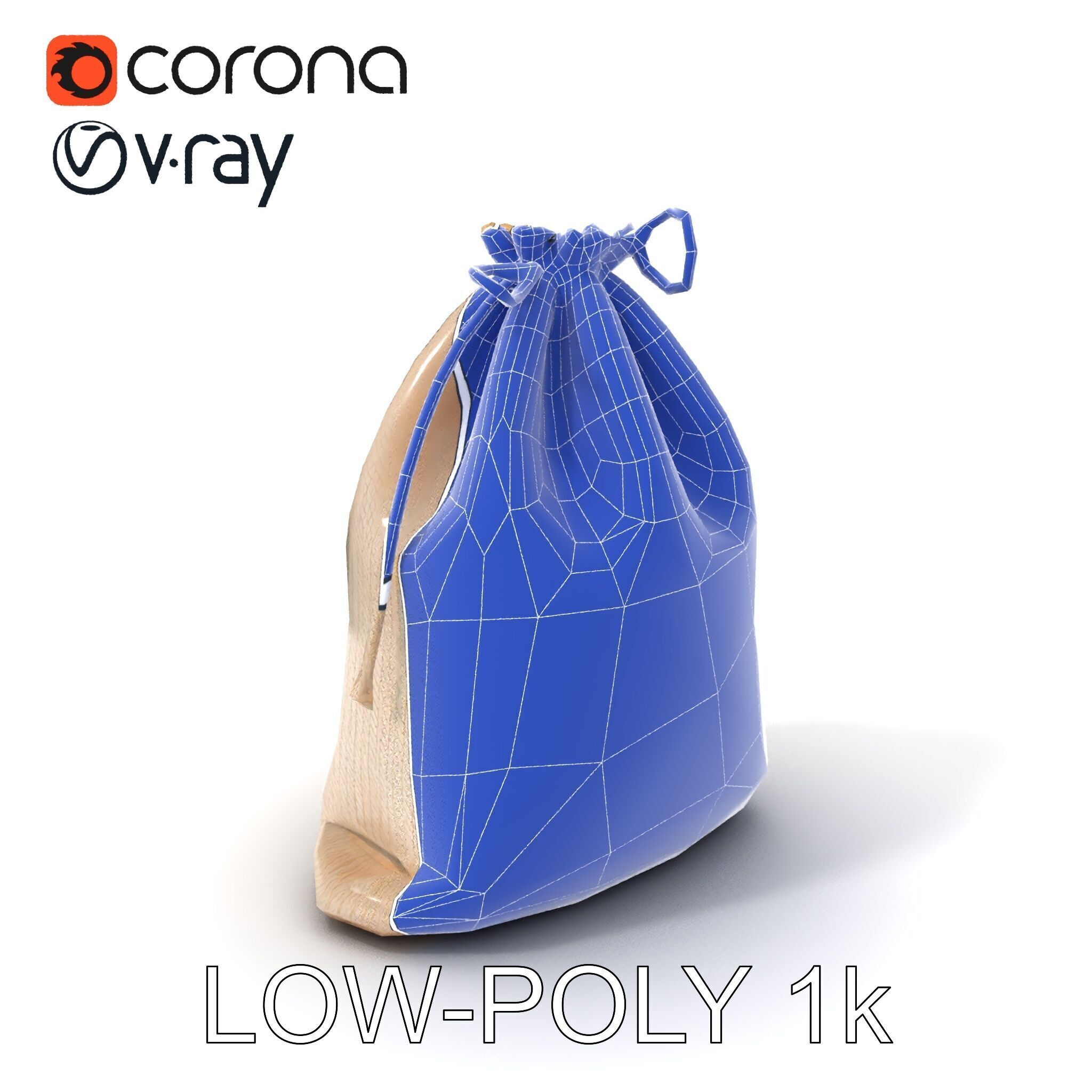 Drawstring Cotton Bag D Model Pack Low-poly 3D model_32