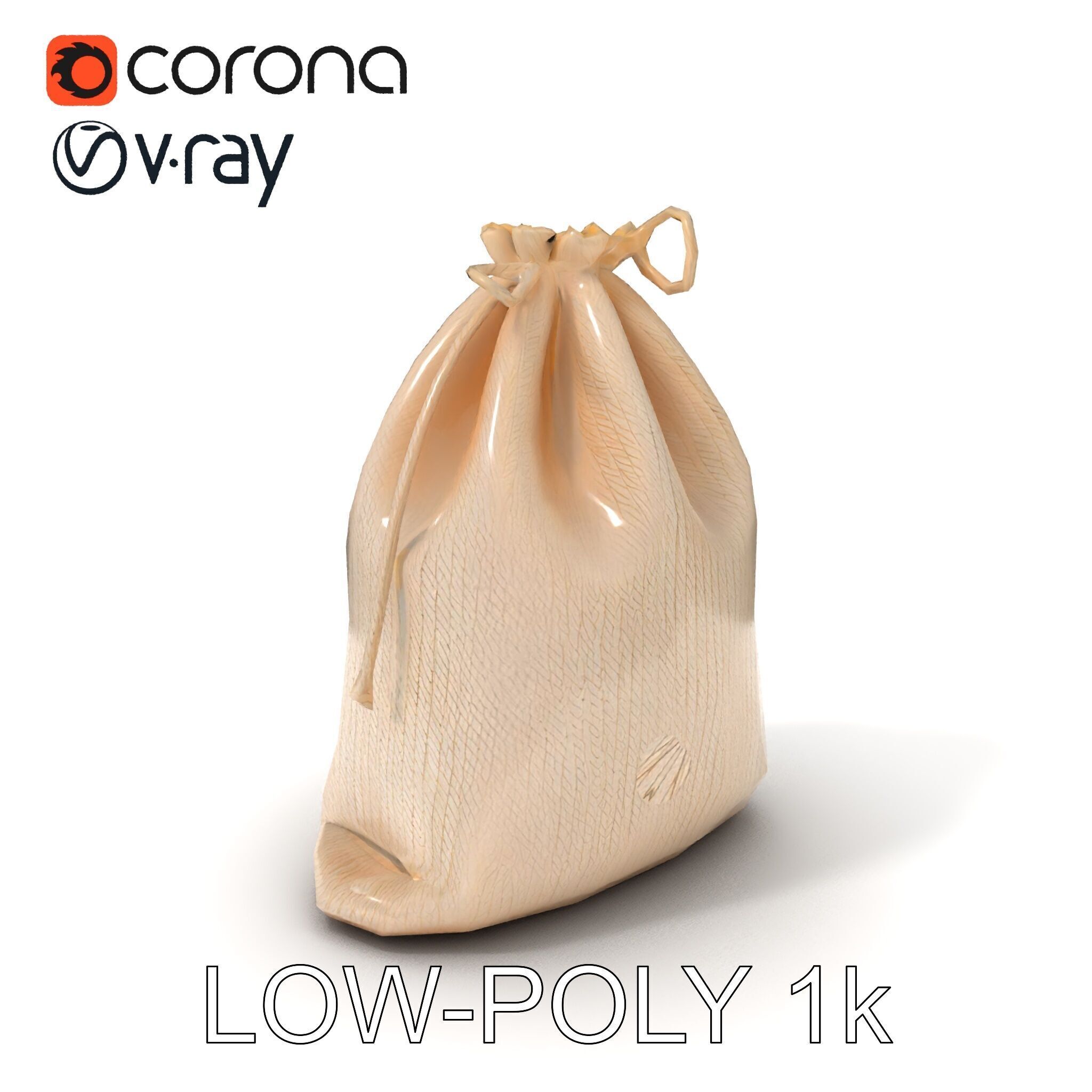 Drawstring Cotton Bag D Model Pack Low-poly 3D model_7