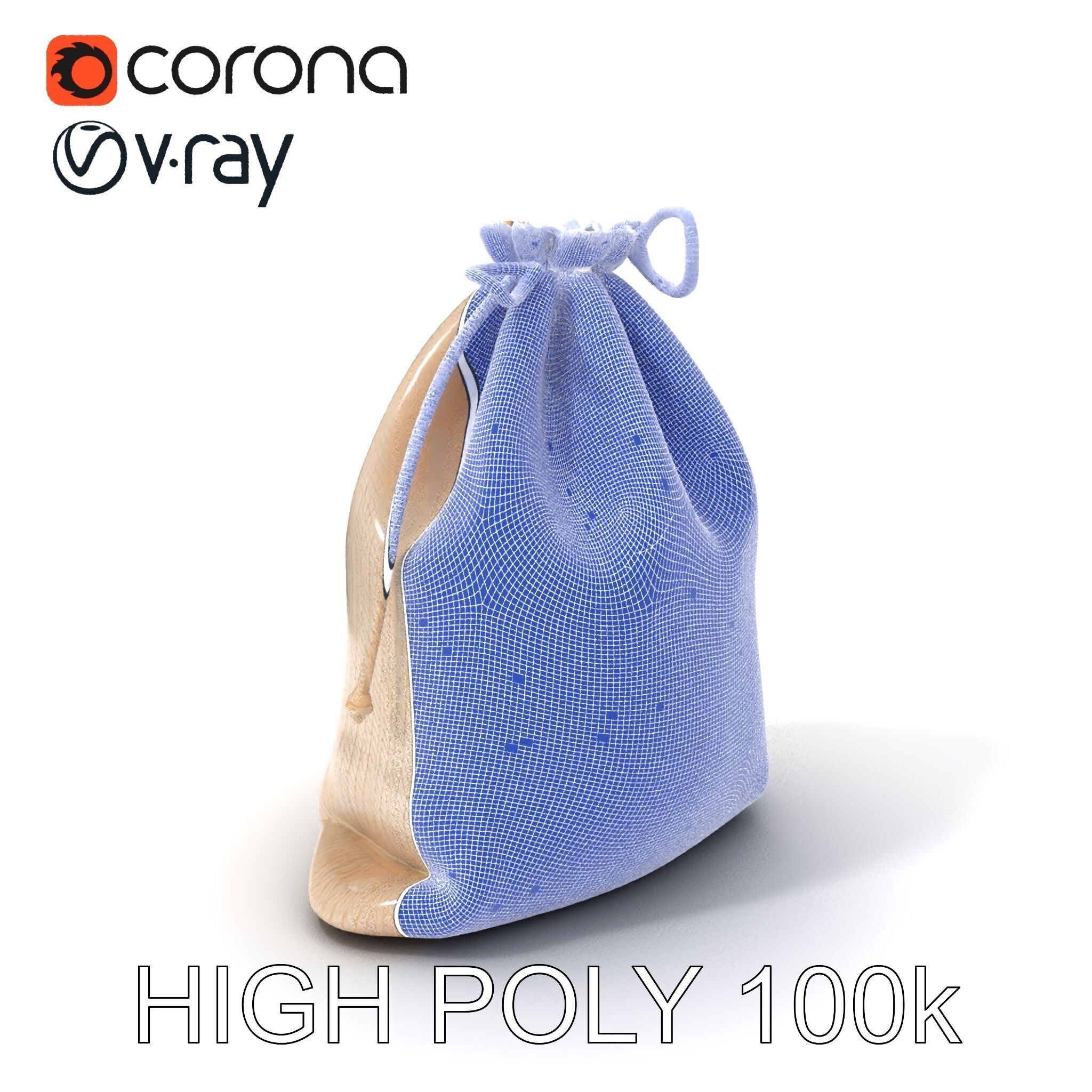 Drawstring Cotton Bag D Model Pack Low-poly 3D model_3
