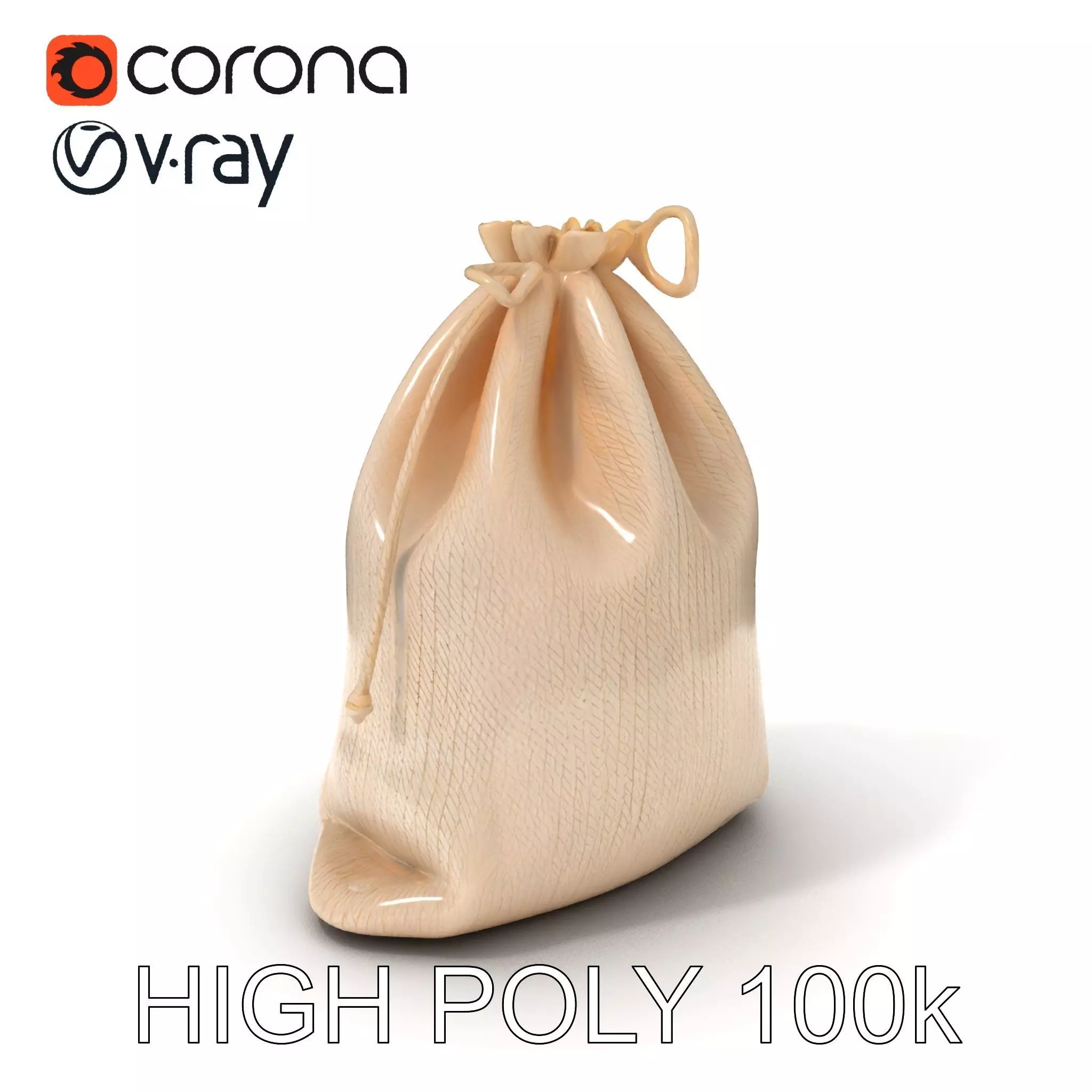 Drawstring Cotton Bag D Model Pack Low-poly 3D model_0