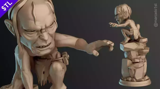CUTE Gollum 3D Model - Customizable with 3 Heads STL File 3D print model