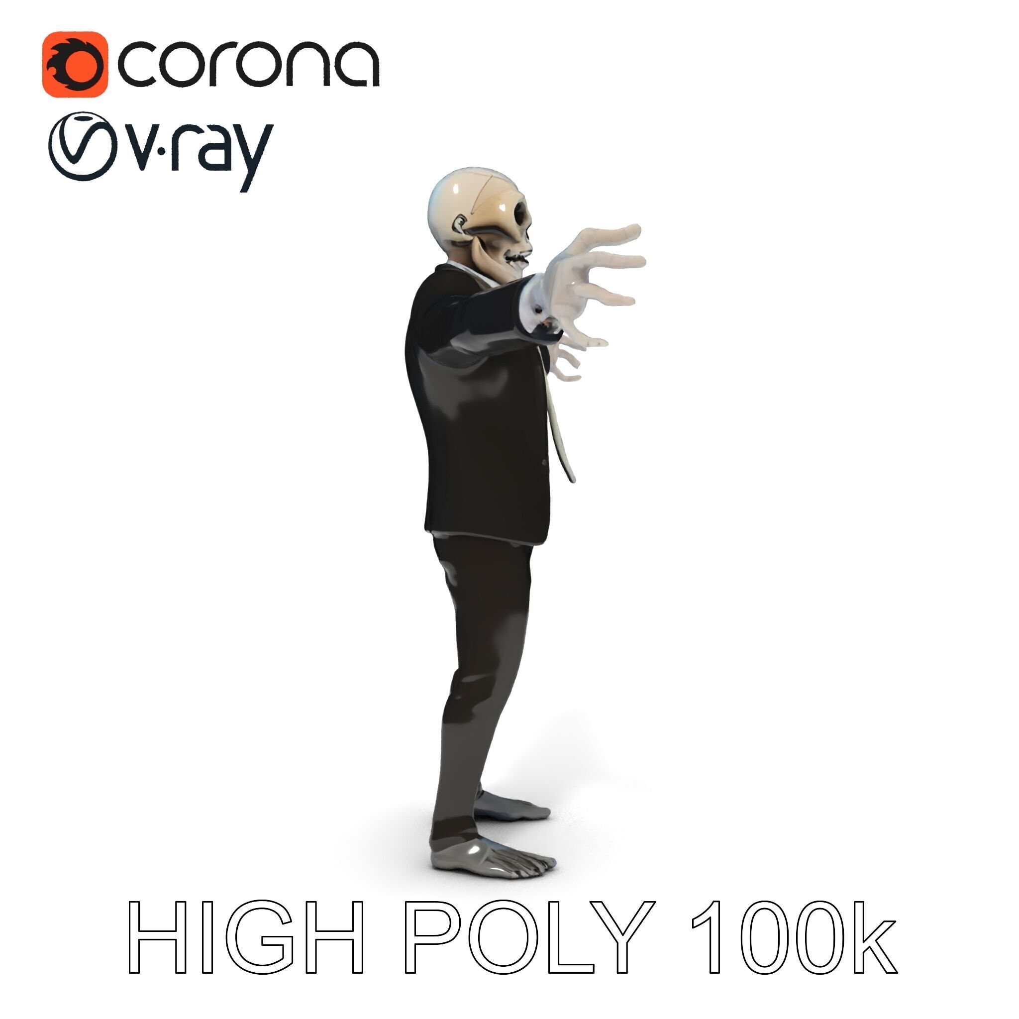 Skeleton Businessman in Suit with Mixamo Rig Compatibility Low-poly 3D model_22
