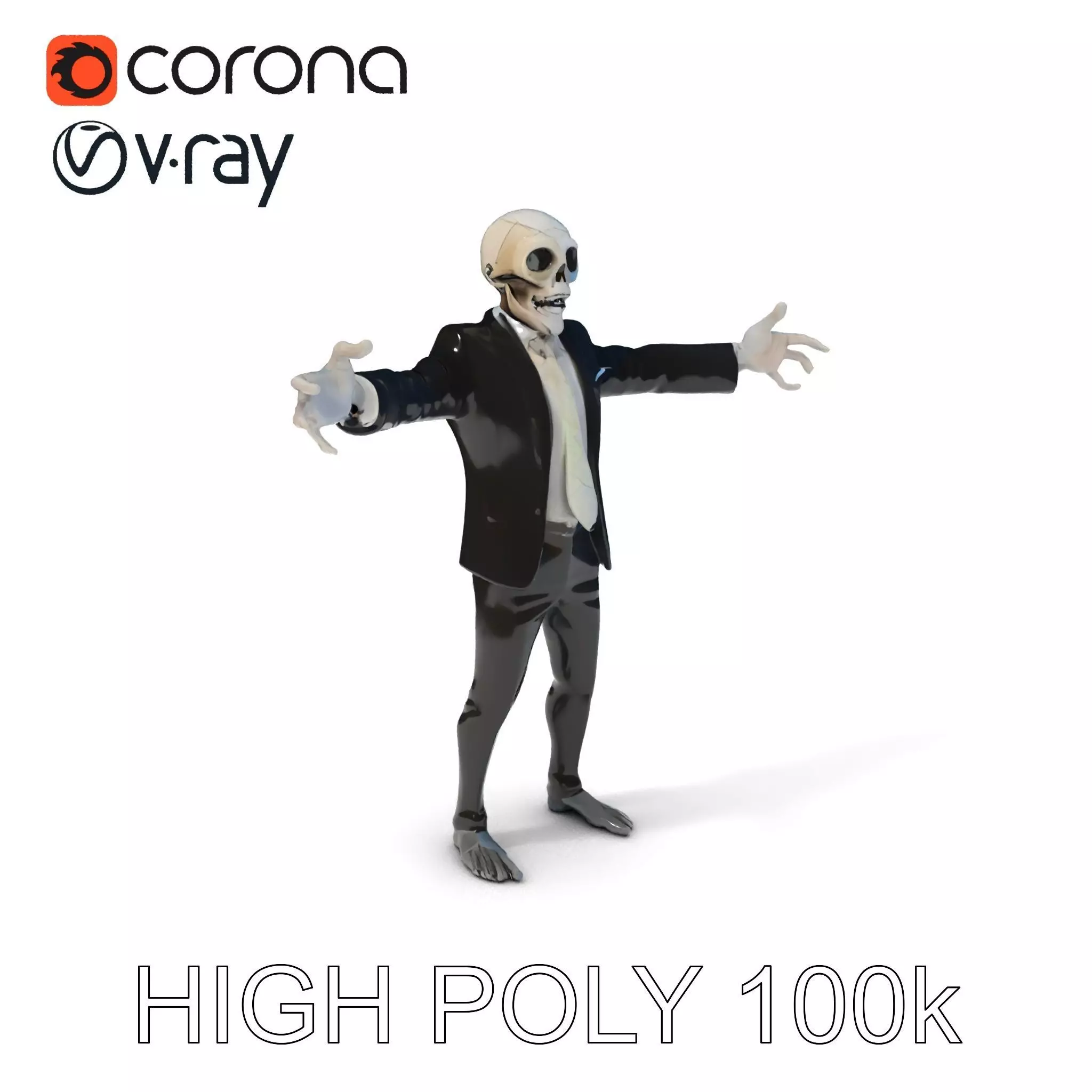 Skeleton Businessman in Suit with Mixamo Rig Compatibility Low-poly 3D model_0