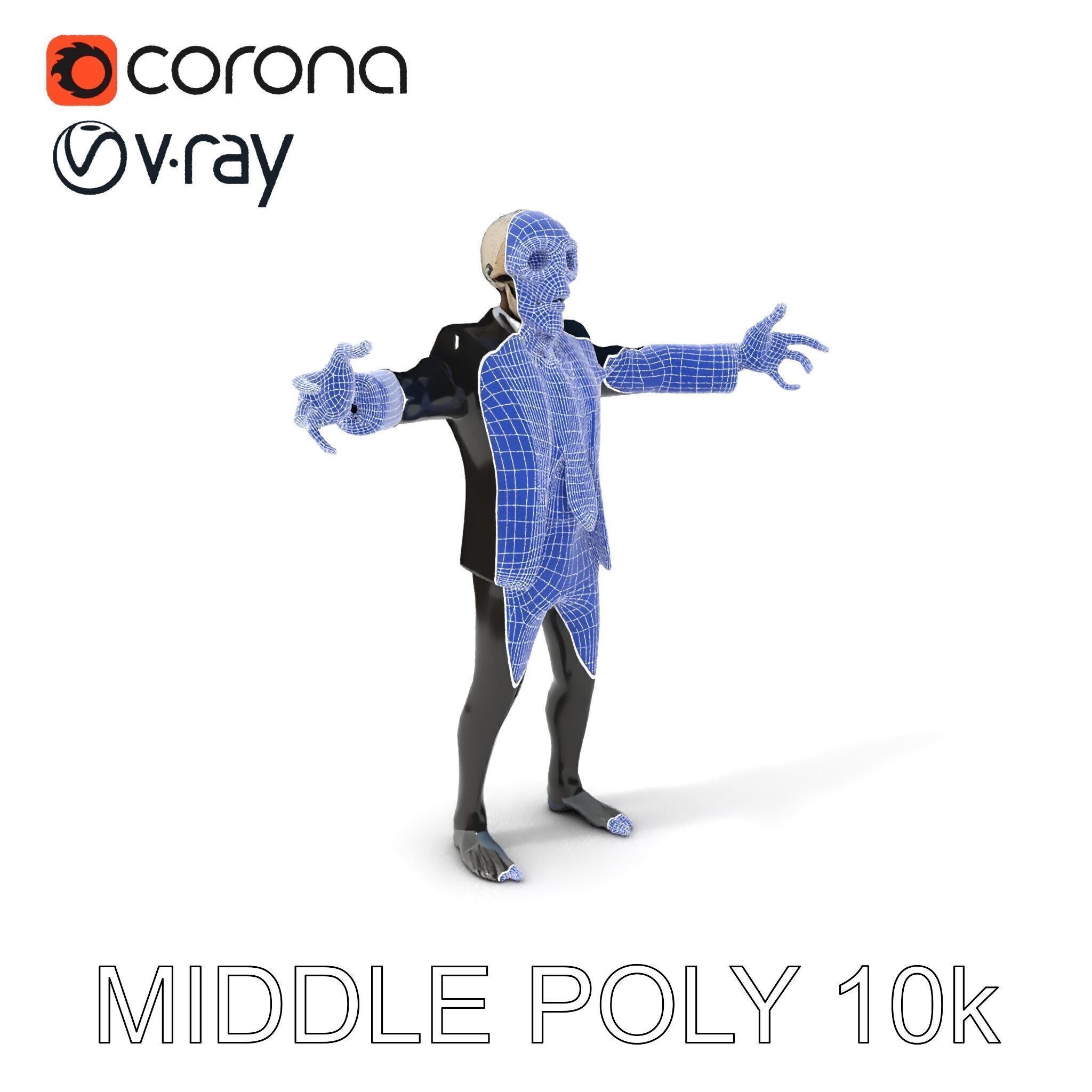 Skeleton Businessman in Suit with Mixamo Rig Compatibility Low-poly 3D model_31