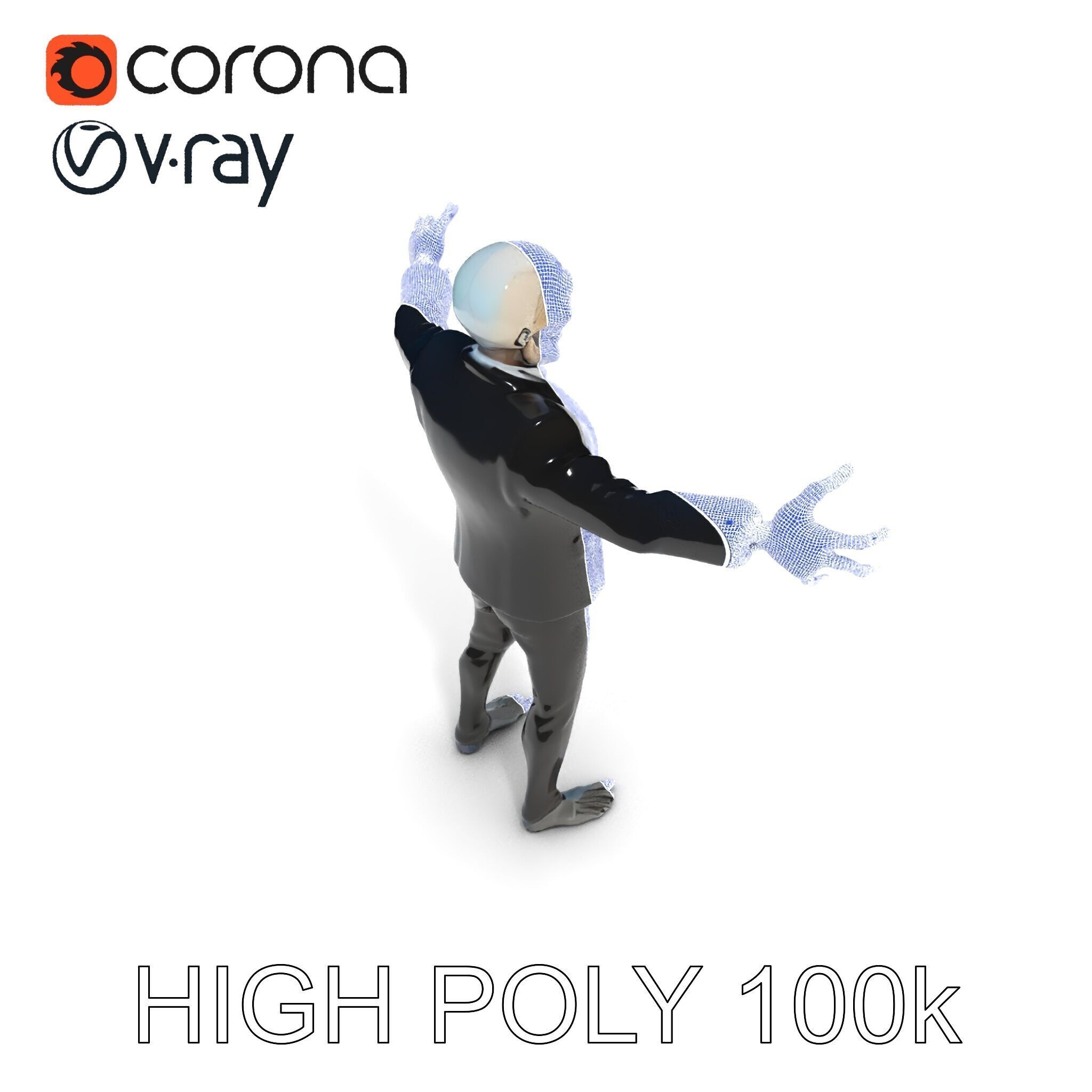 Skeleton Businessman in Suit with Mixamo Rig Compatibility Low-poly 3D model_14