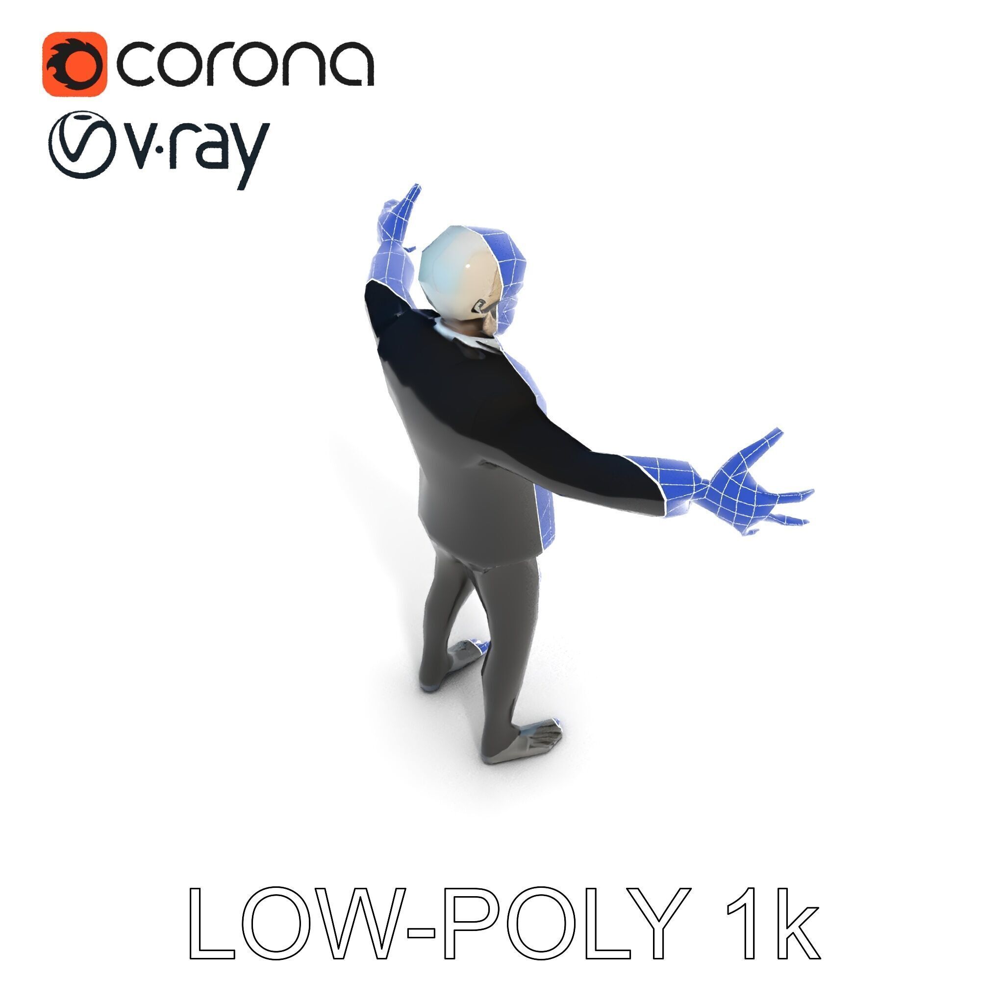 Skeleton Businessman in Suit with Mixamo Rig Compatibility Low-poly 3D model_34