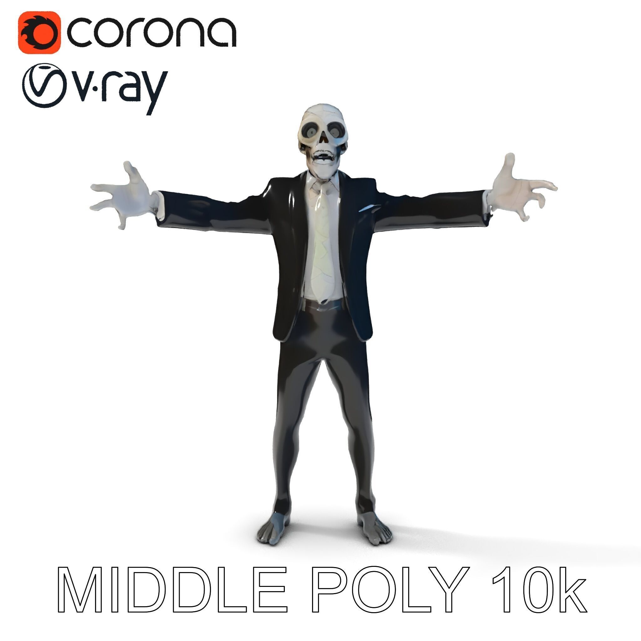 Skeleton Businessman in Suit with Mixamo Rig Compatibility Low-poly 3D model_29