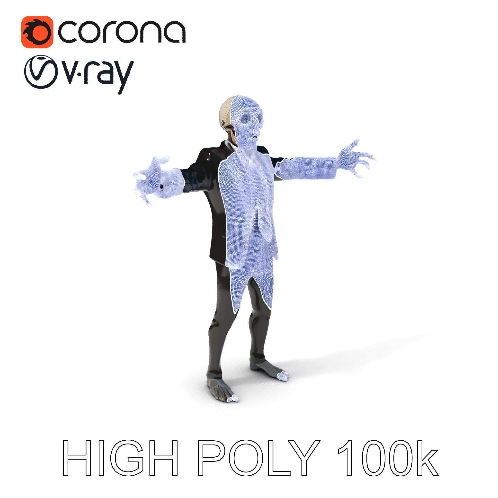 Skeleton Businessman in Suit with Mixamo Rig Compatibility Low-poly 3D model_3