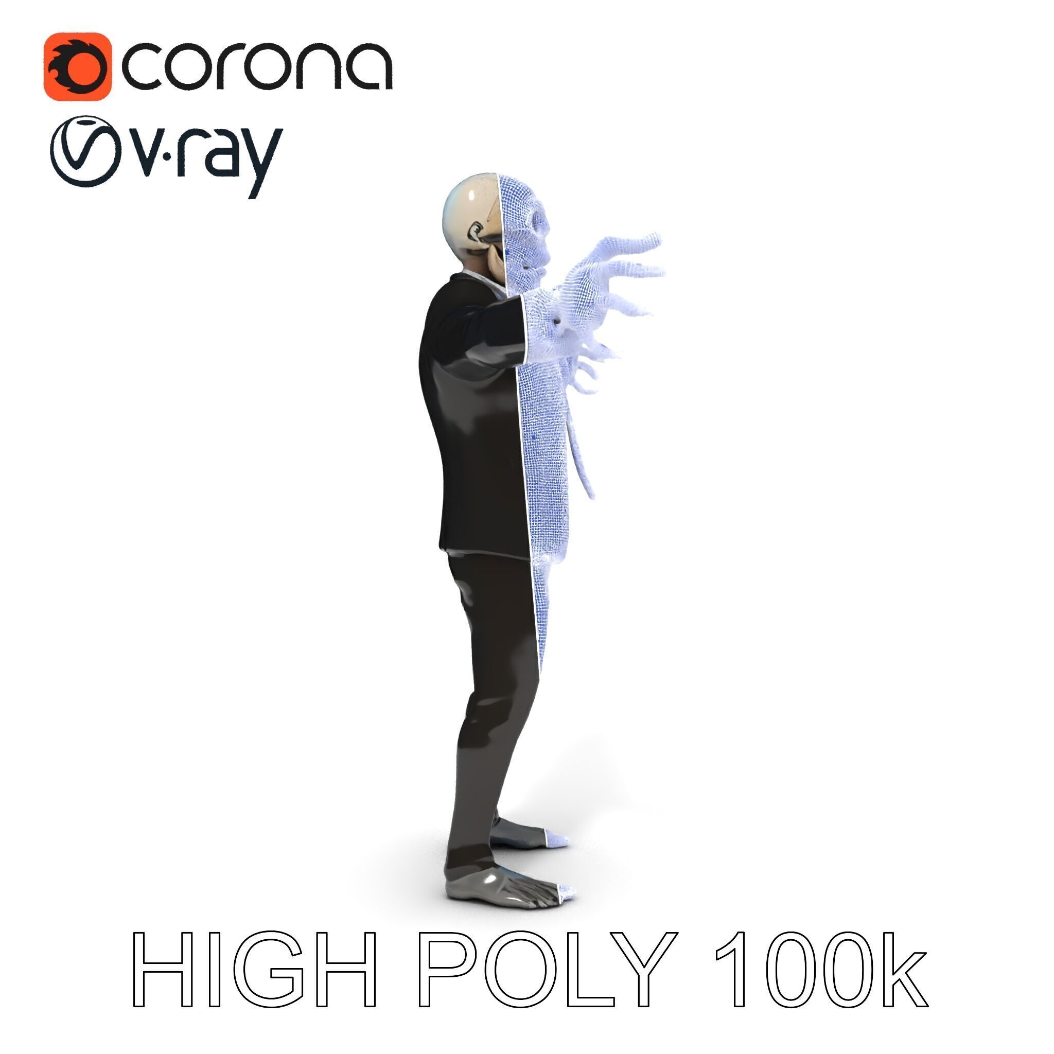 Skeleton Businessman in Suit with Mixamo Rig Compatibility Low-poly 3D model_35