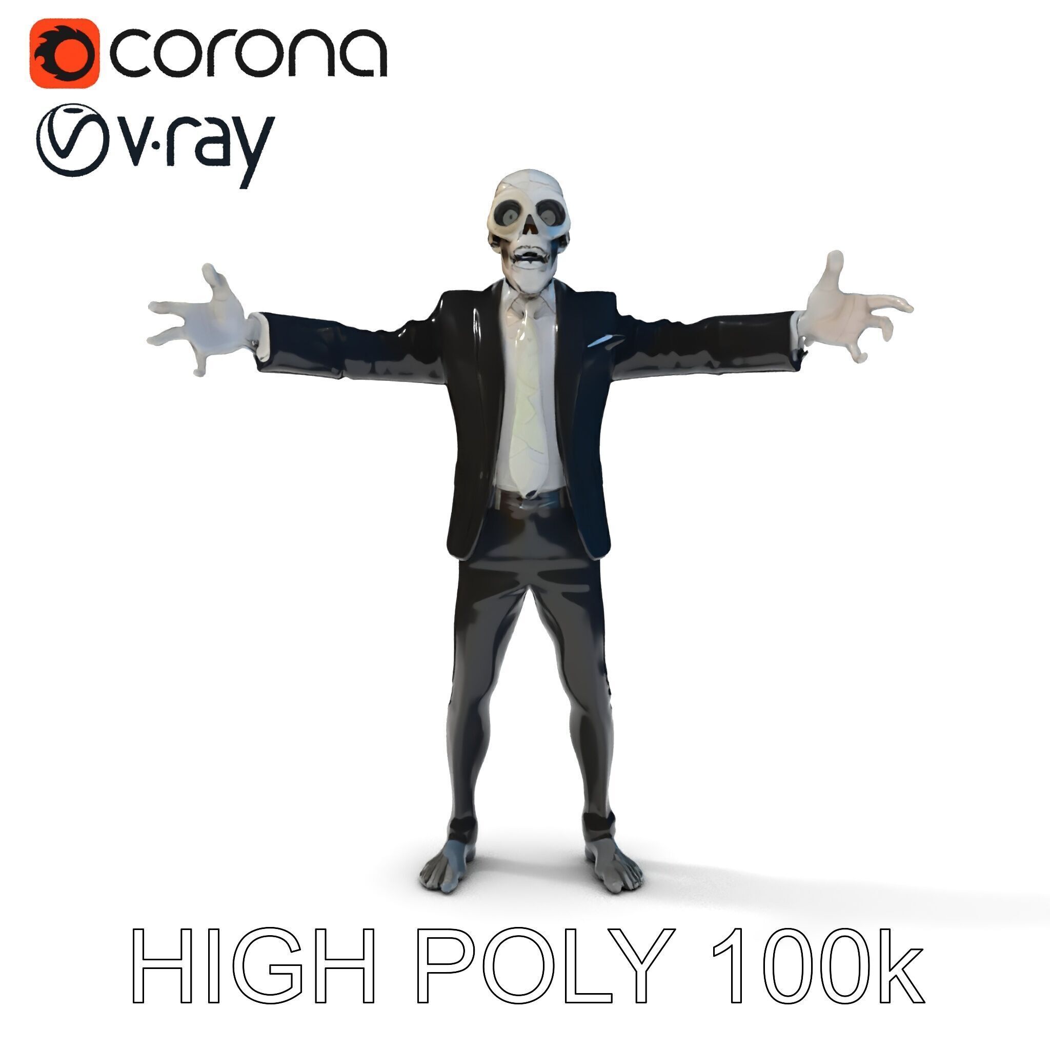 Skeleton Businessman in Suit with Mixamo Rig Compatibility Low-poly 3D model_8