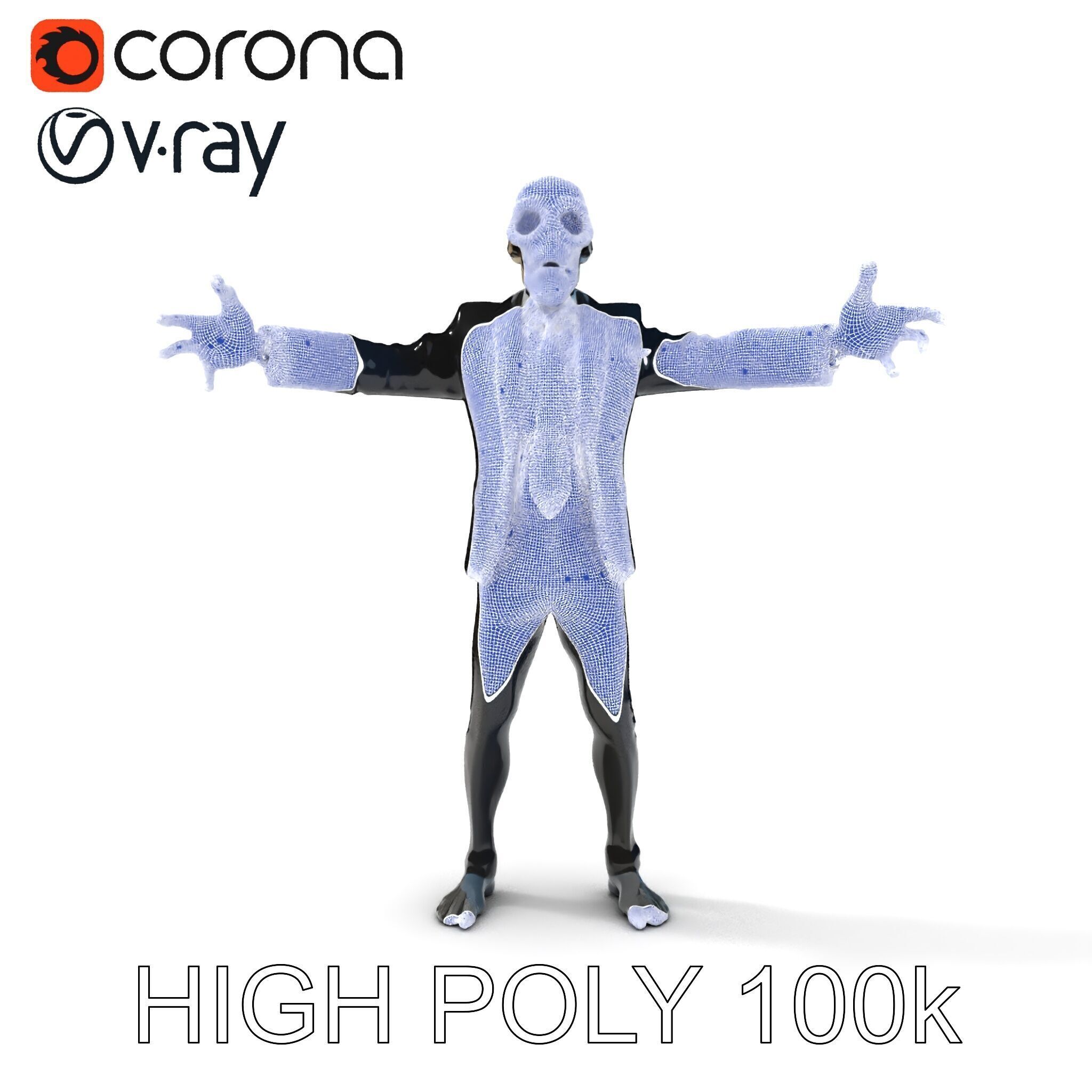 Skeleton Businessman in Suit with Mixamo Rig Compatibility Low-poly 3D model_11