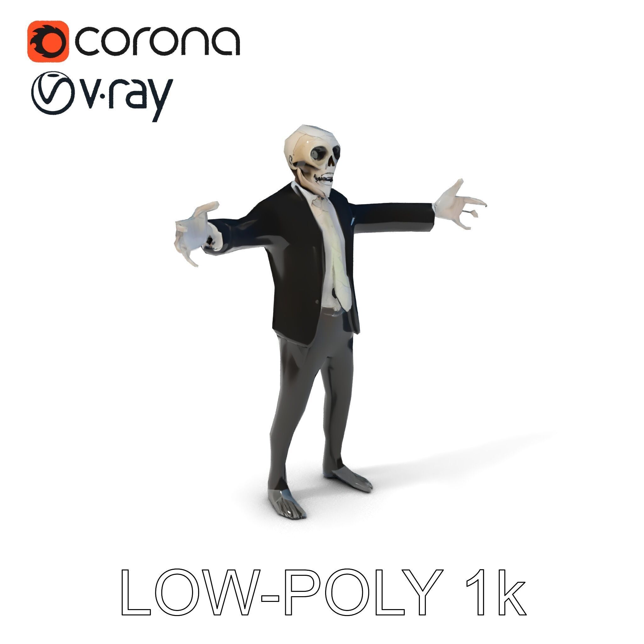 Skeleton Businessman in Suit with Mixamo Rig Compatibility Low-poly 3D model_32