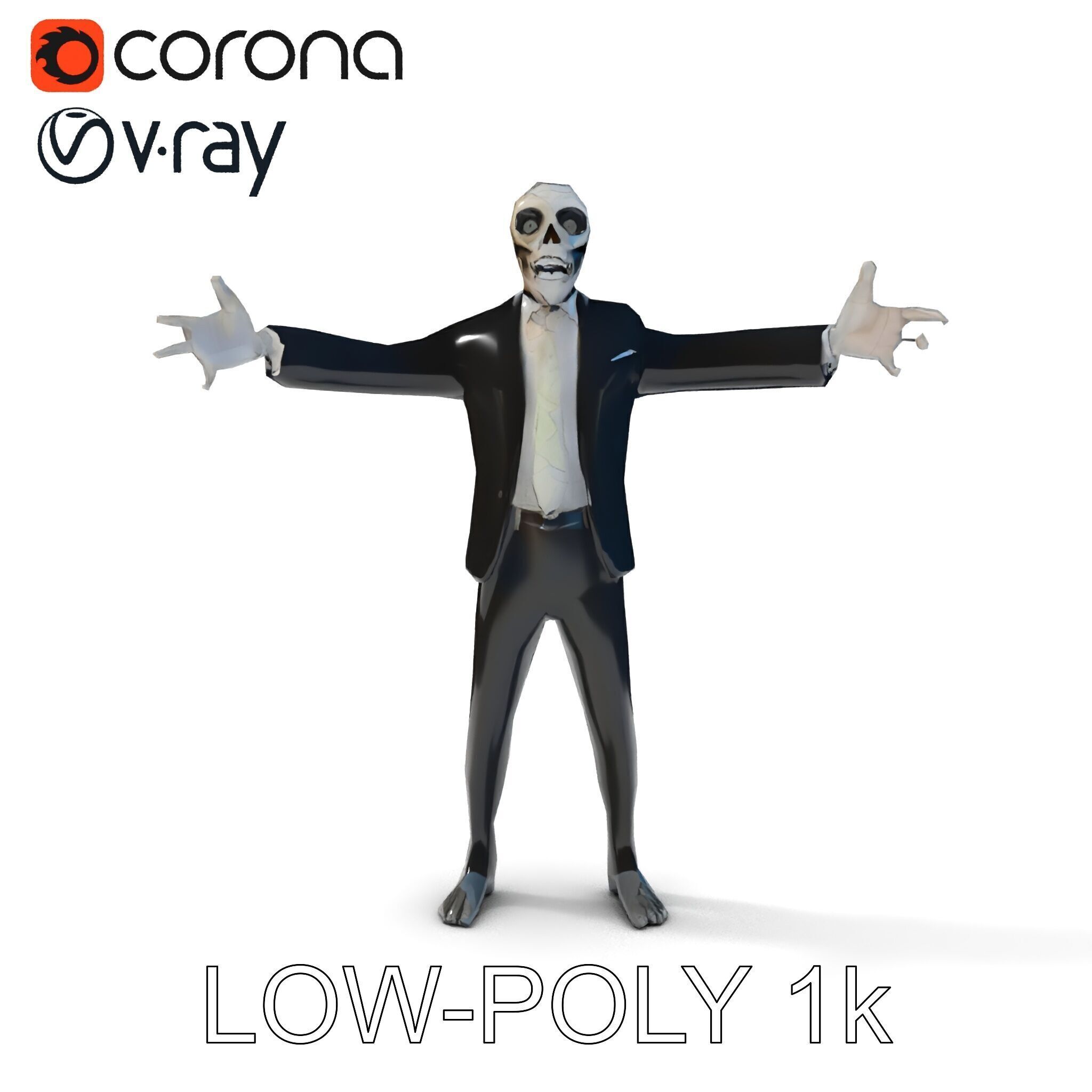 Skeleton Businessman in Suit with Mixamo Rig Compatibility Low-poly 3D model_27