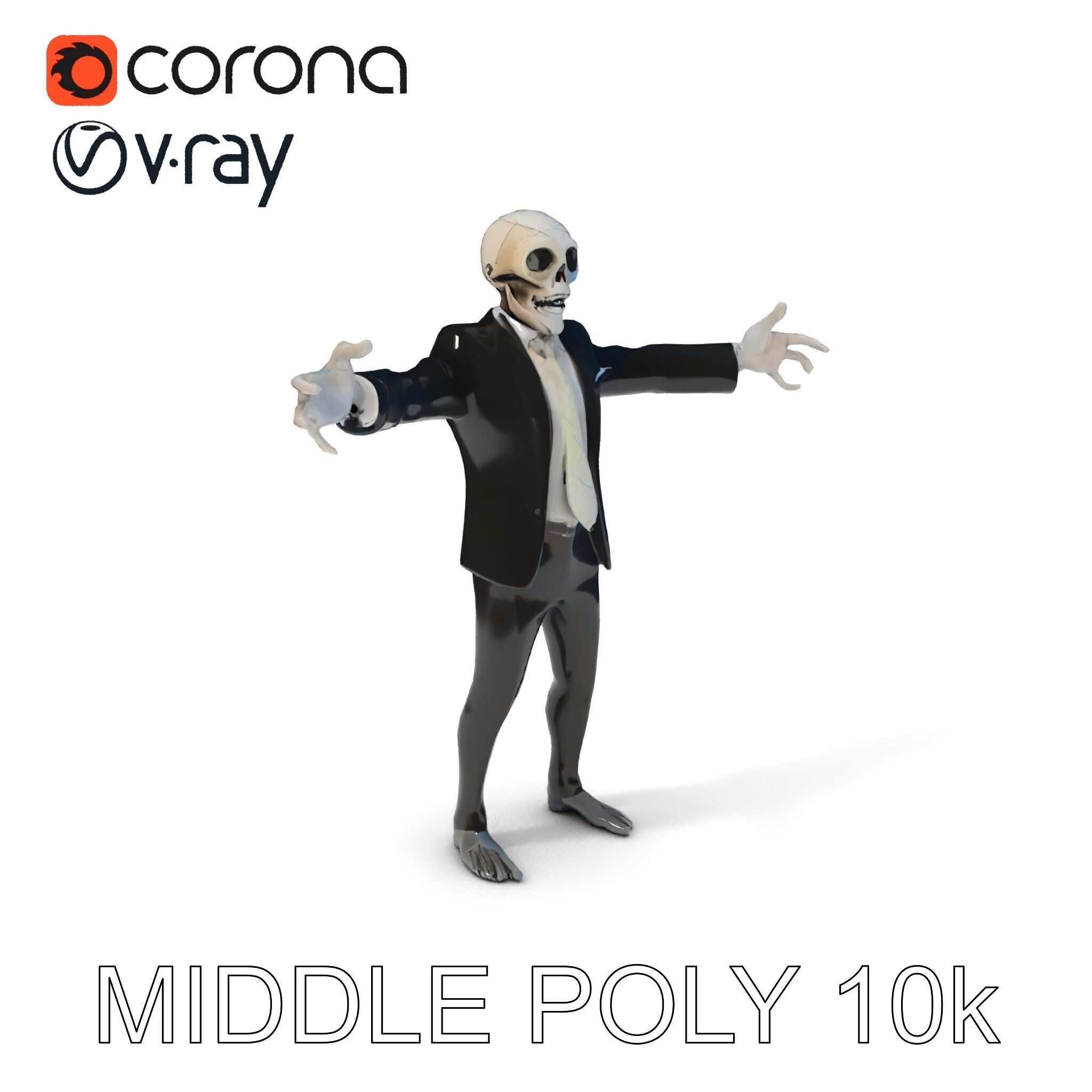 Skeleton Businessman in Suit with Mixamo Rig Compatibility Low-poly 3D model_36
