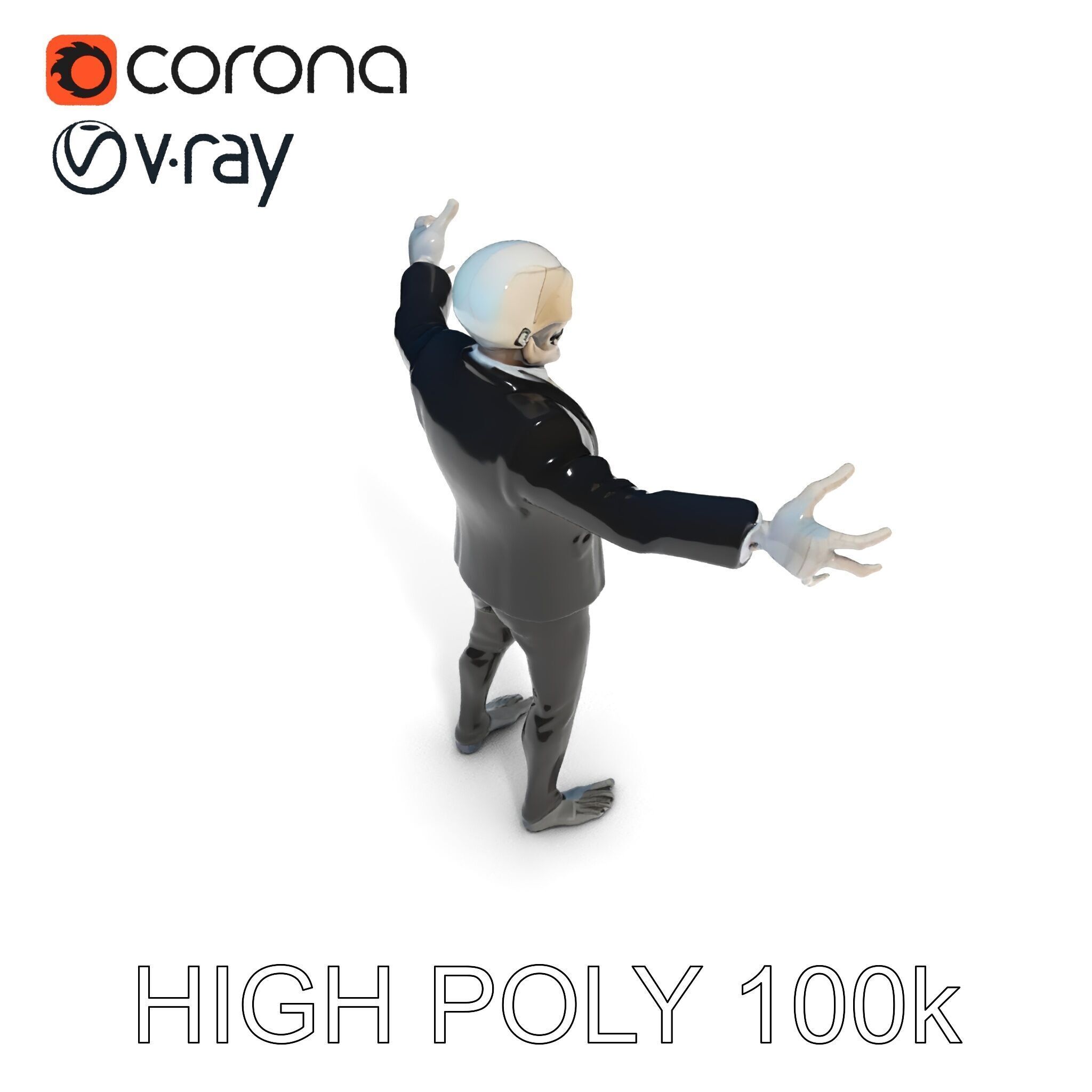 Skeleton Businessman in Suit with Mixamo Rig Compatibility Low-poly 3D model_17