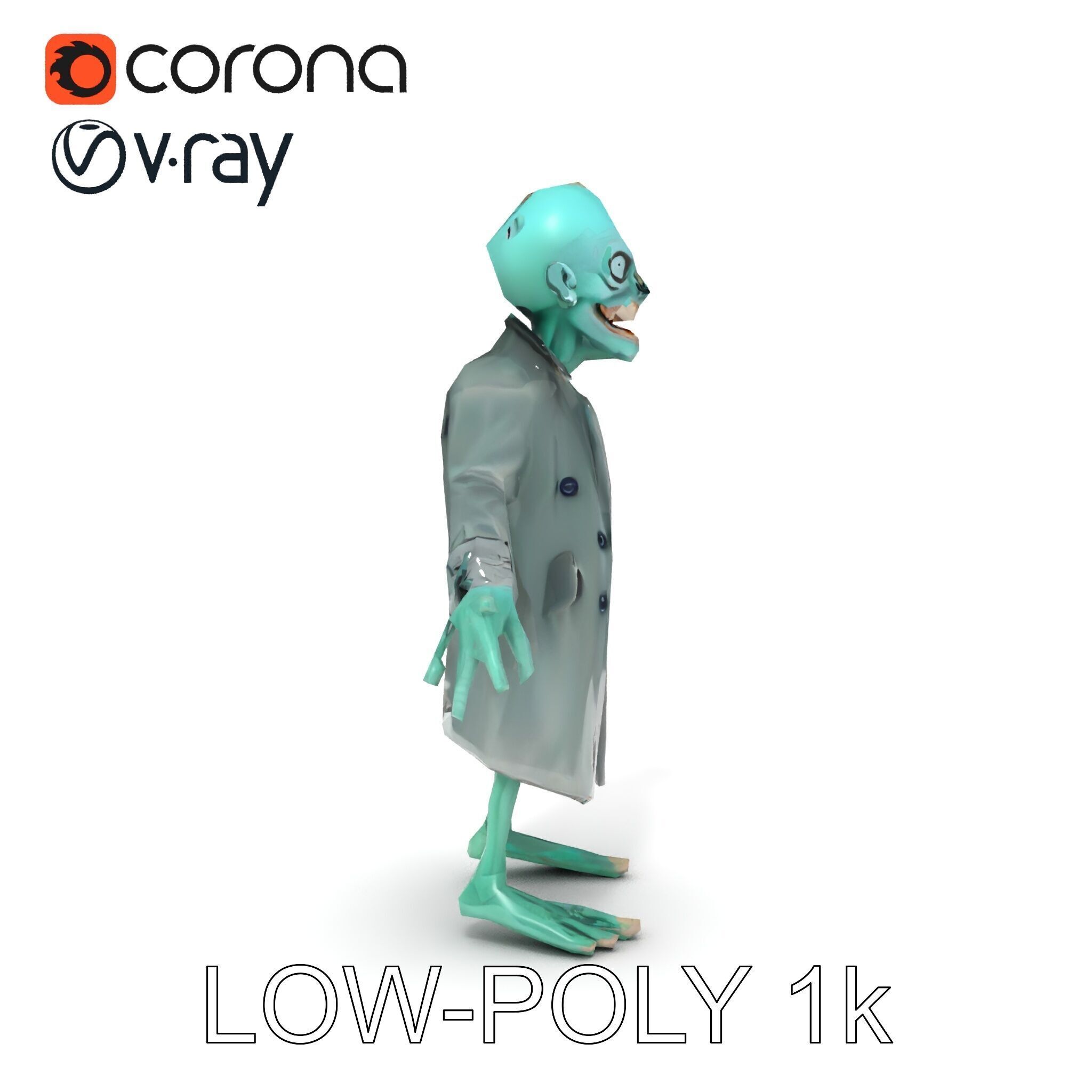 Quirky Zombie Detective in Trench Coat D Character Model Low-poly 3D model_7