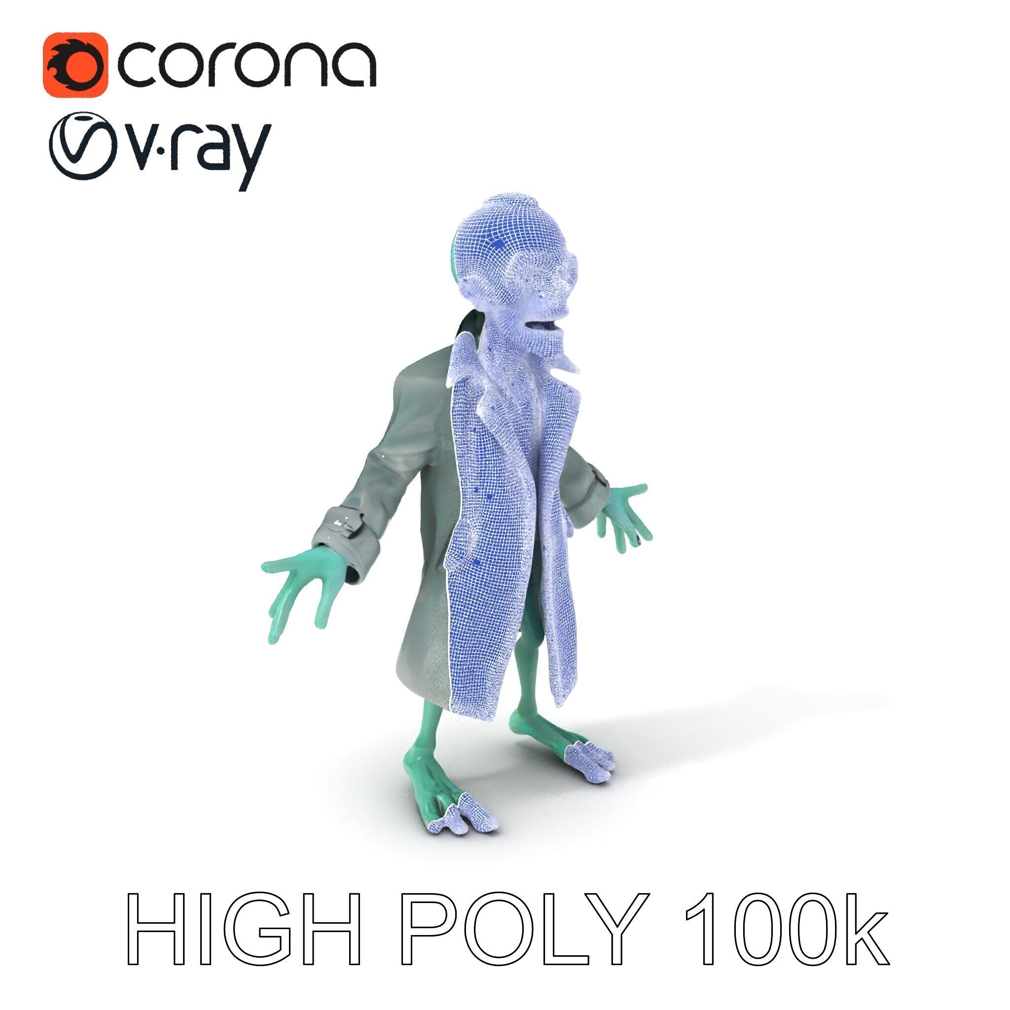 Quirky Zombie Detective in Trench Coat D Character Model Low-poly 3D model_3