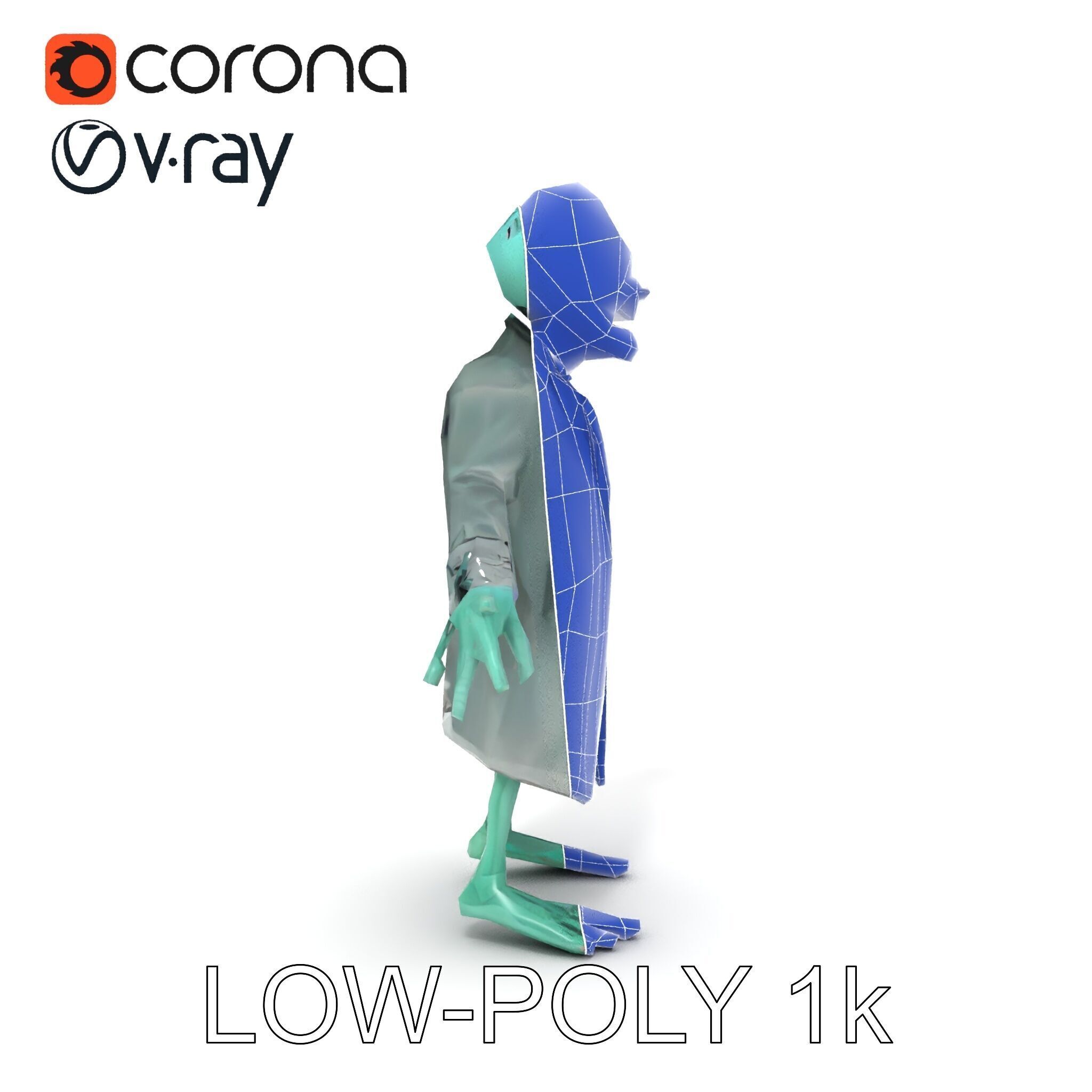 Quirky Zombie Detective in Trench Coat D Character Model Low-poly 3D model_23