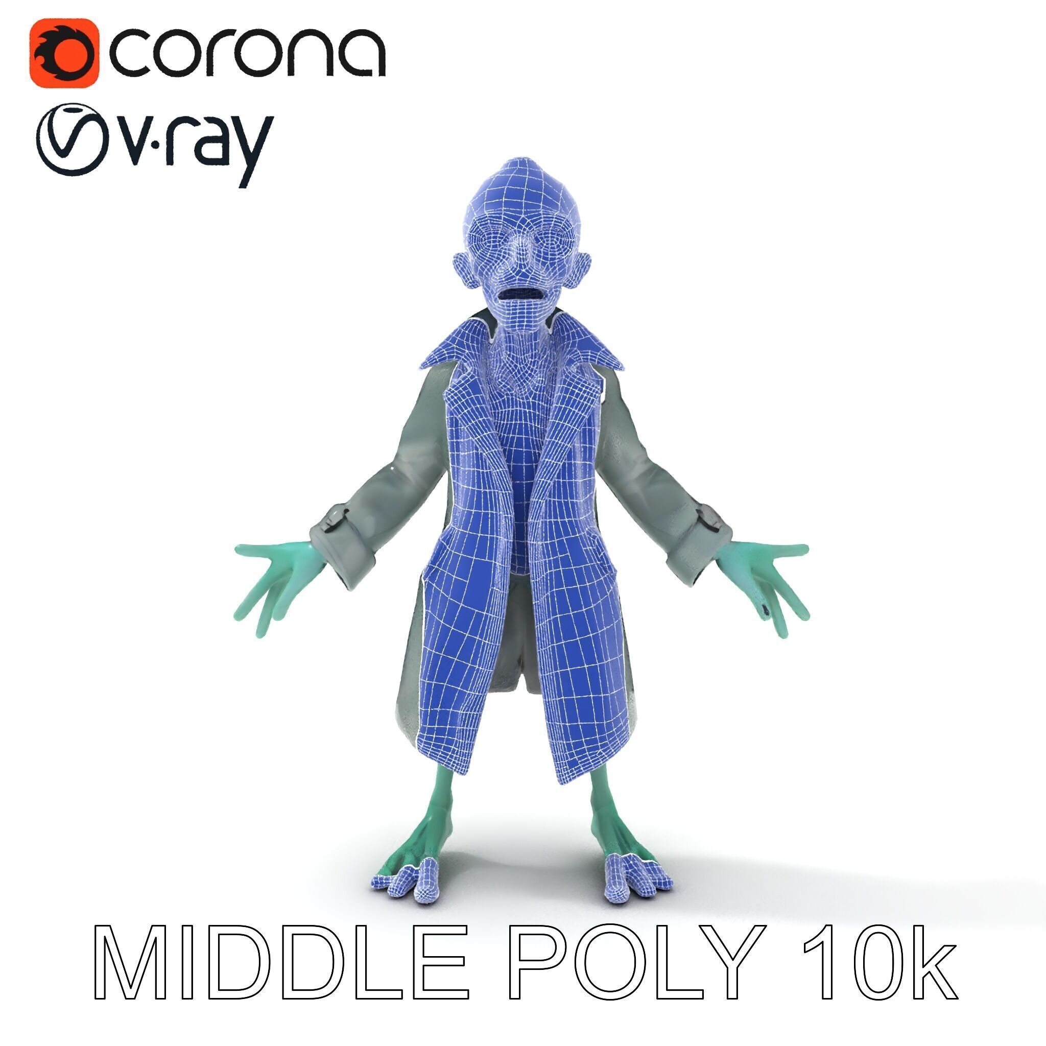 Quirky Zombie Detective in Trench Coat D Character Model Low-poly 3D model_9