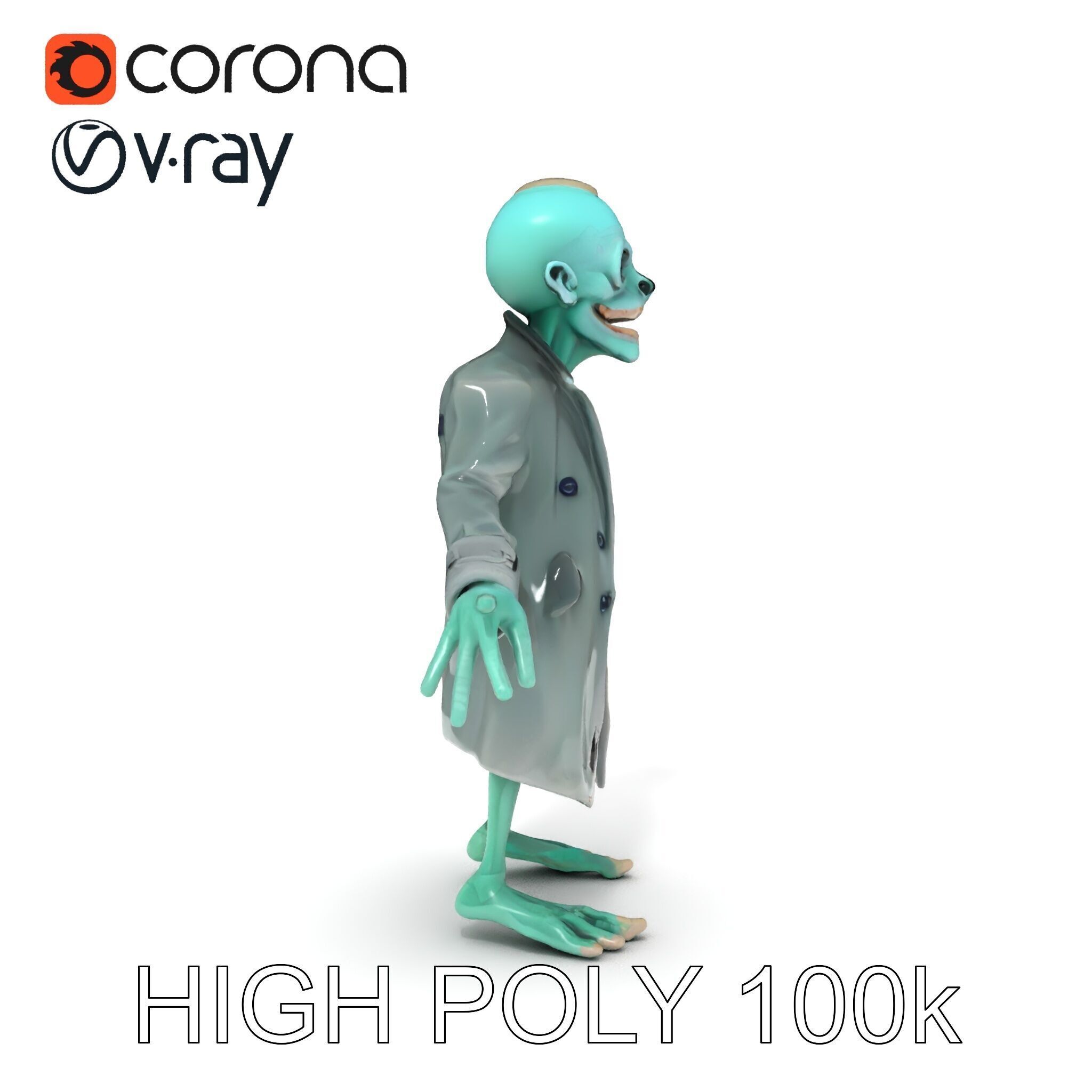 Quirky Zombie Detective in Trench Coat D Character Model Low-poly 3D model_11