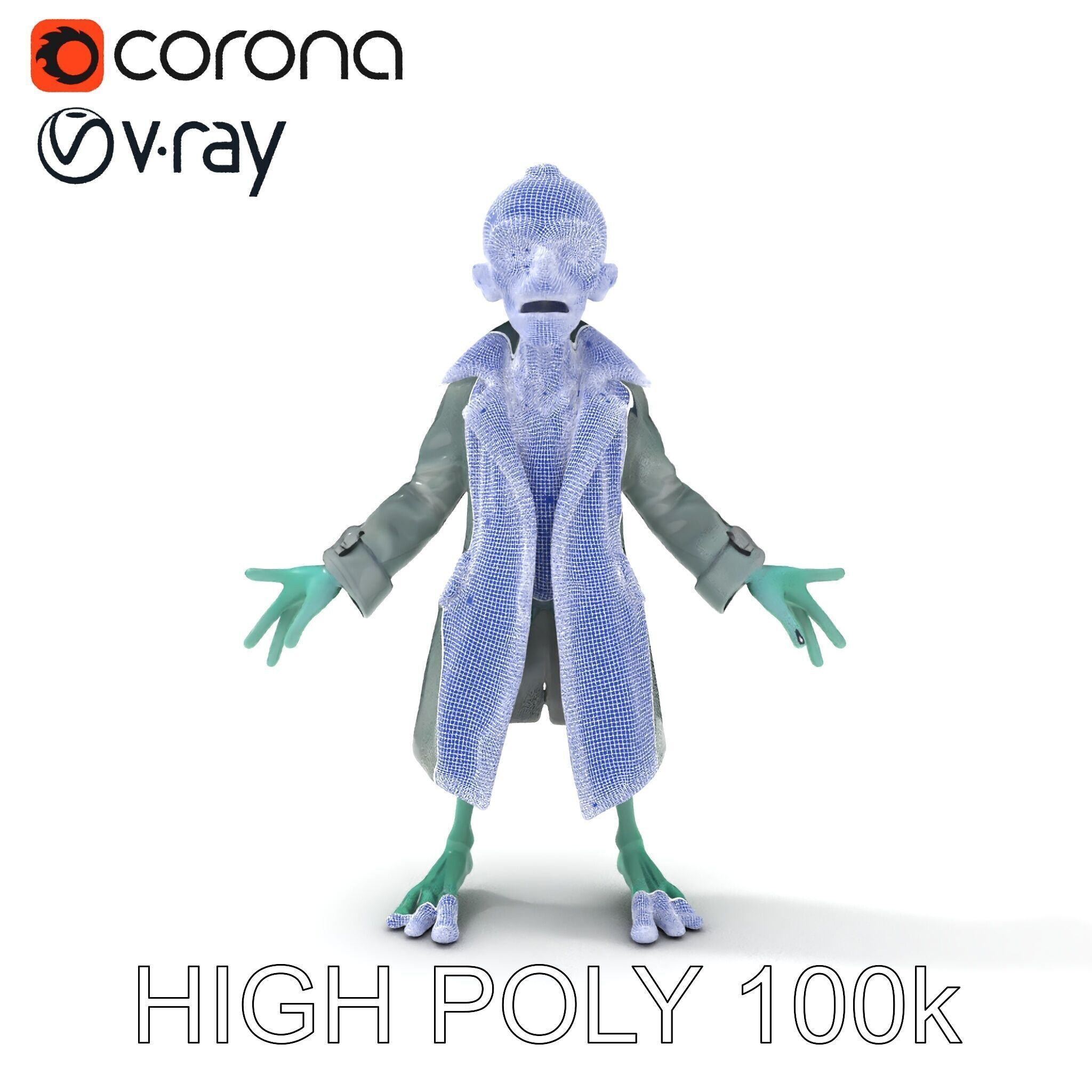 Quirky Zombie Detective in Trench Coat D Character Model Low-poly 3D model_34