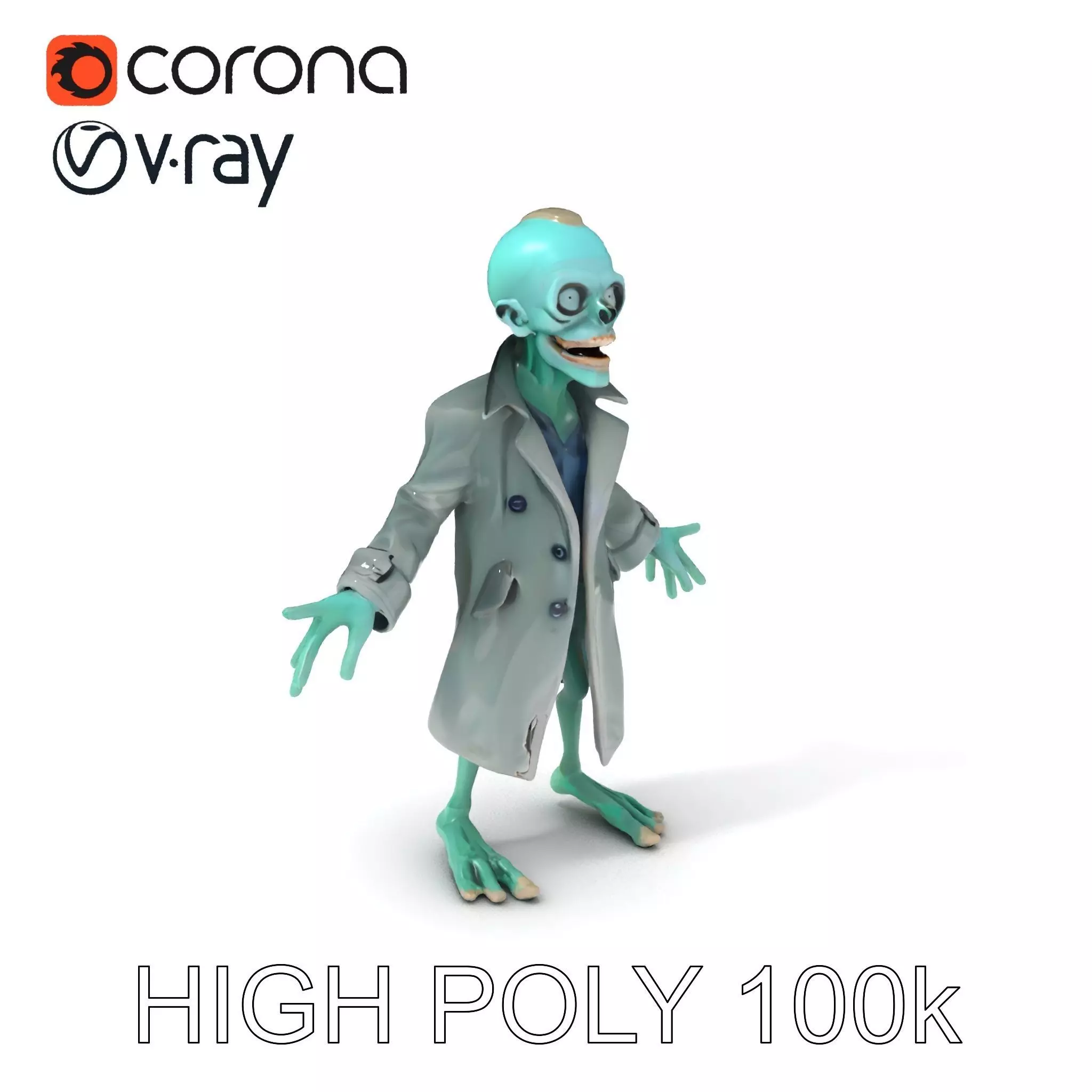 Quirky Zombie Detective in Trench Coat D Character Model Low-poly 3D model_0