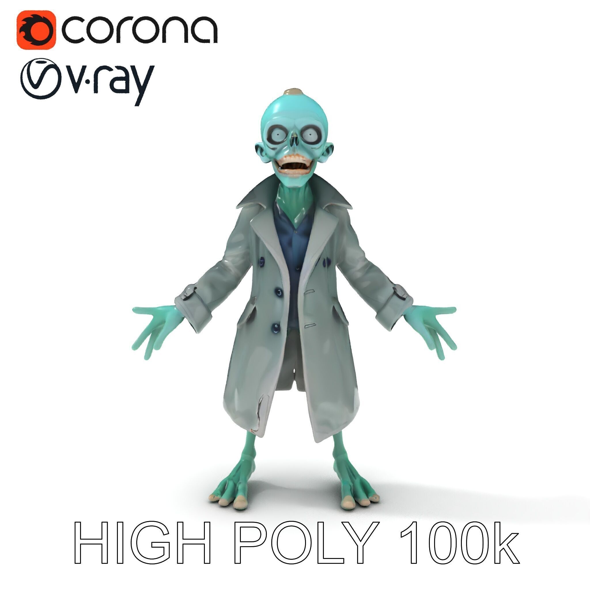 Quirky Zombie Detective in Trench Coat D Character Model Low-poly 3D model_29