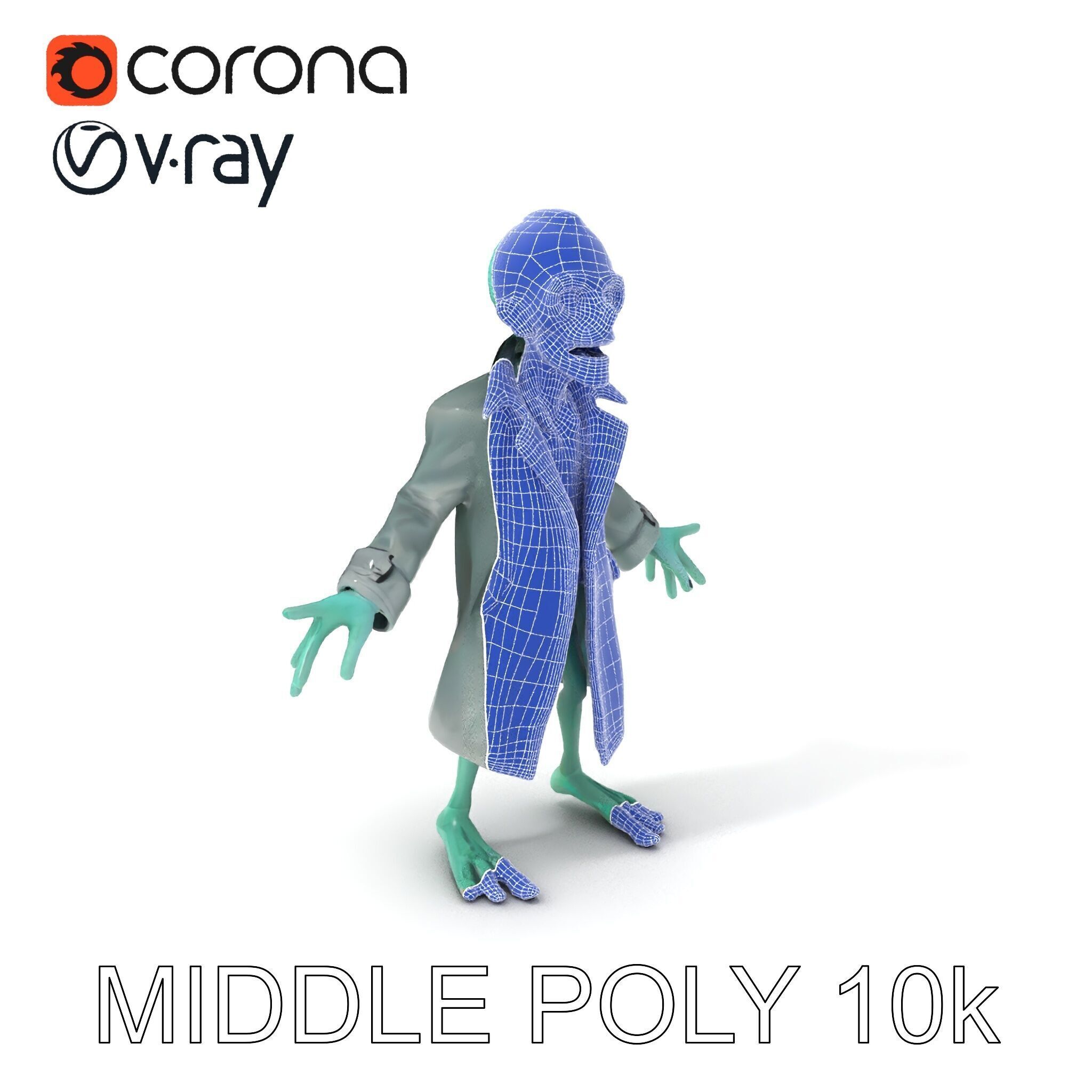 Quirky Zombie Detective in Trench Coat D Character Model Low-poly 3D model_15