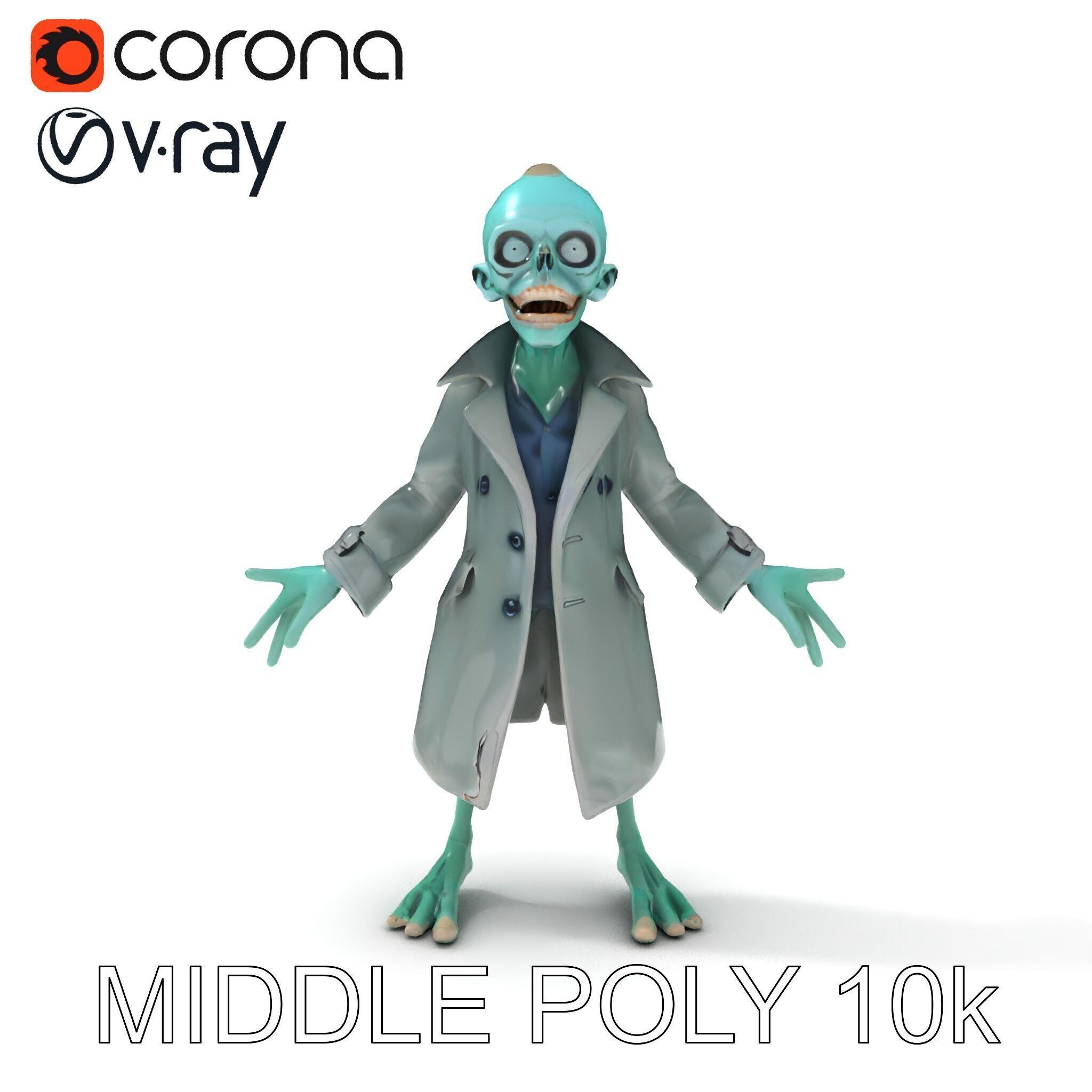Quirky Zombie Detective in Trench Coat D Character Model Low-poly 3D model_37