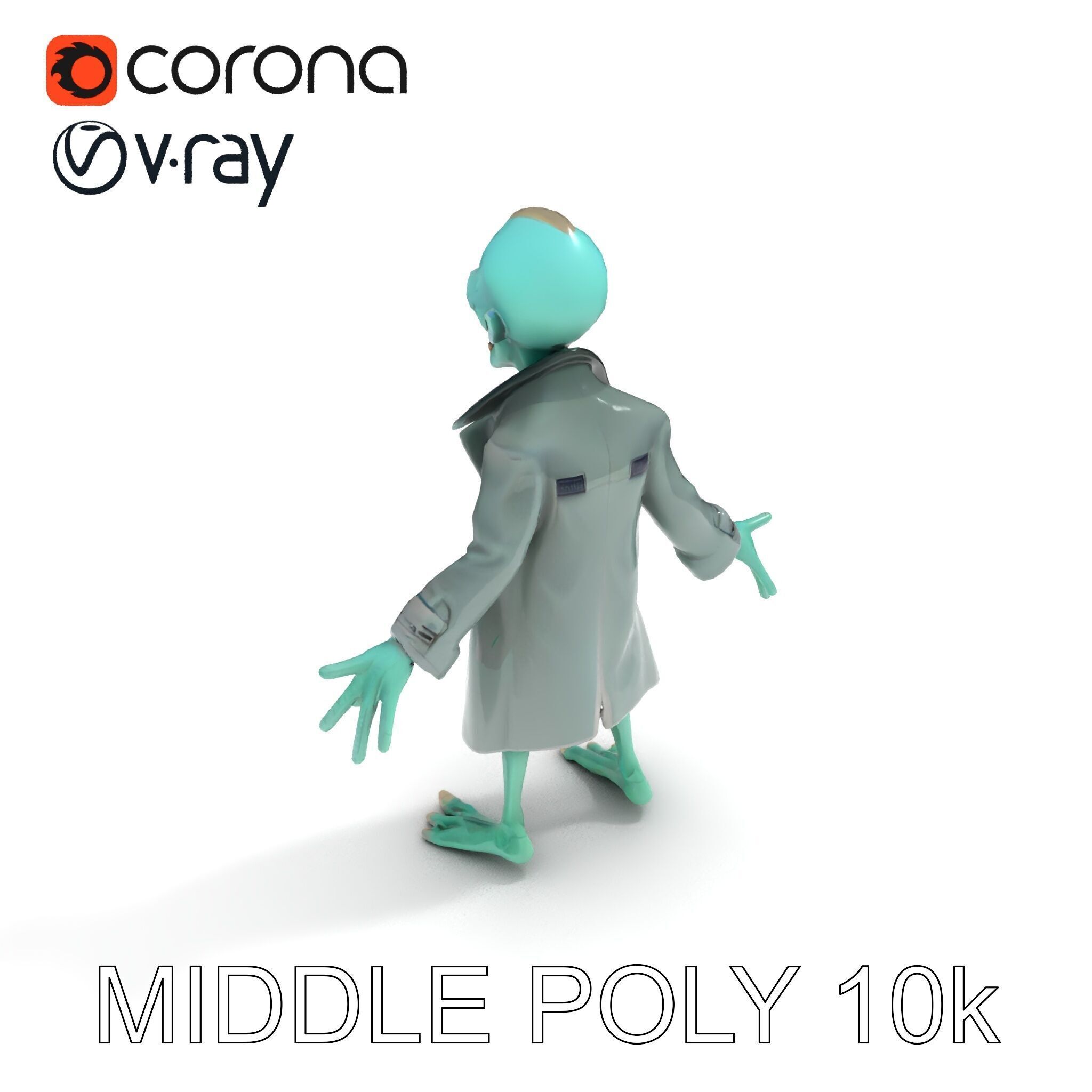 Quirky Zombie Detective in Trench Coat D Character Model Low-poly 3D model_12