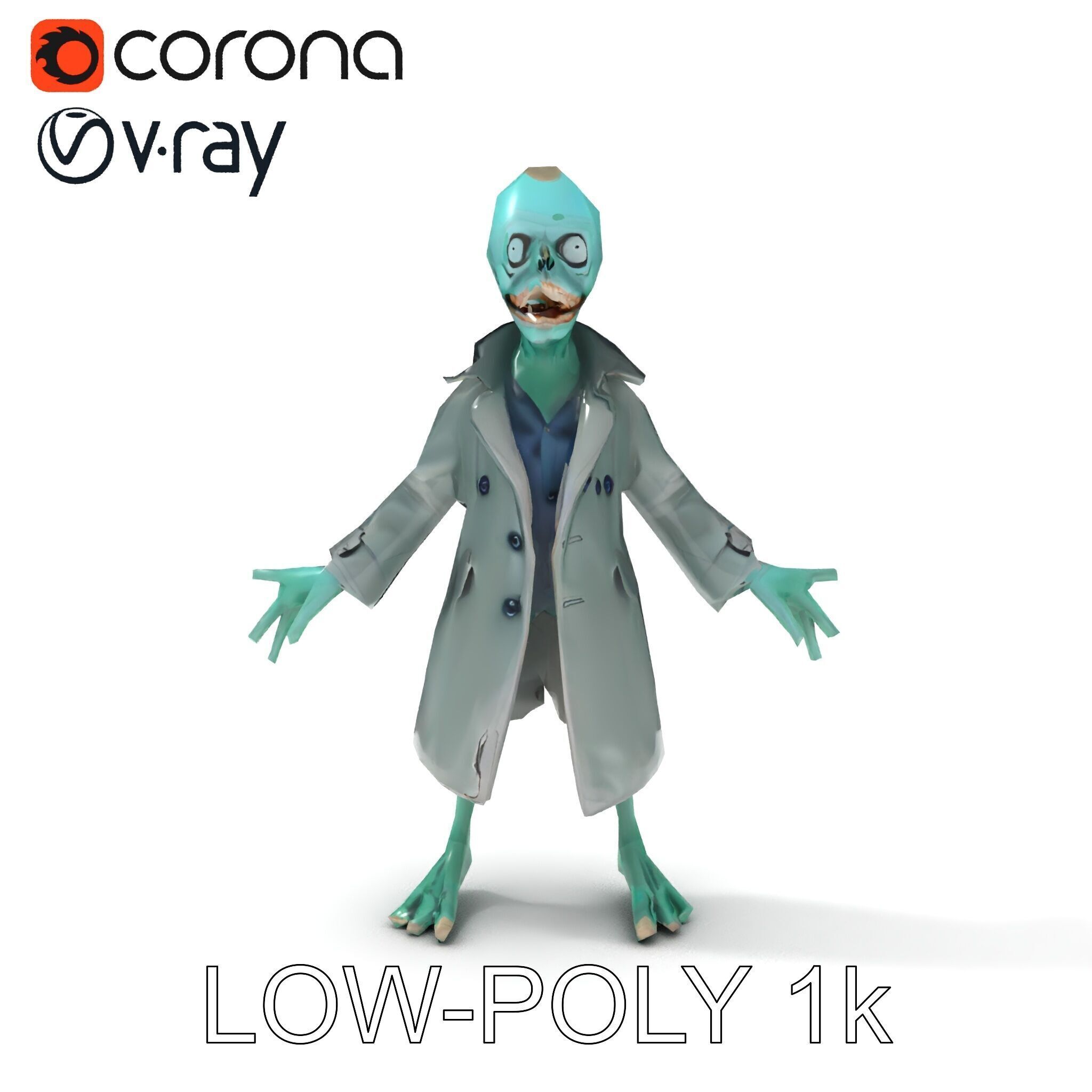 Quirky Zombie Detective in Trench Coat D Character Model Low-poly 3D model_25