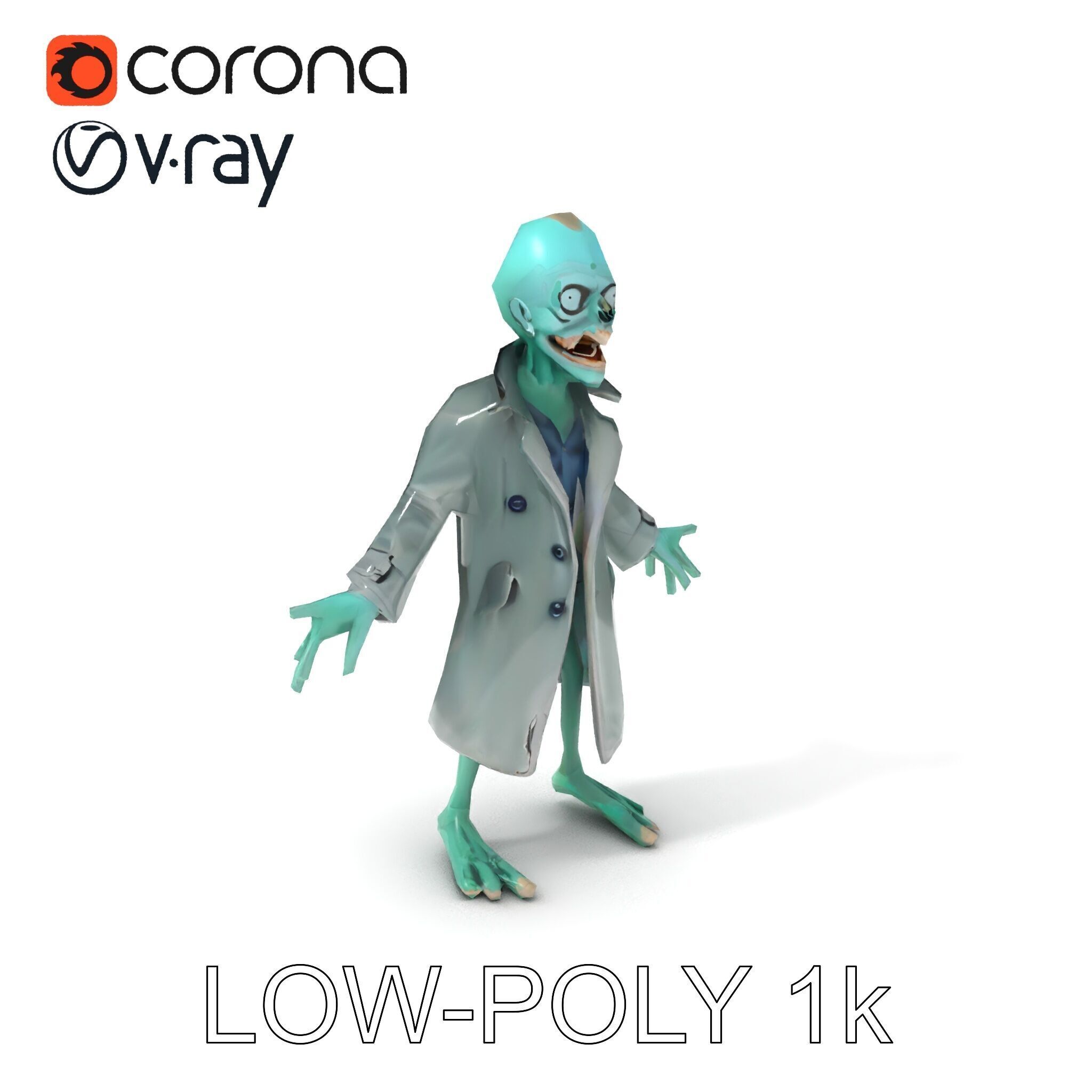 Quirky Zombie Detective in Trench Coat D Character Model Low-poly 3D model_19