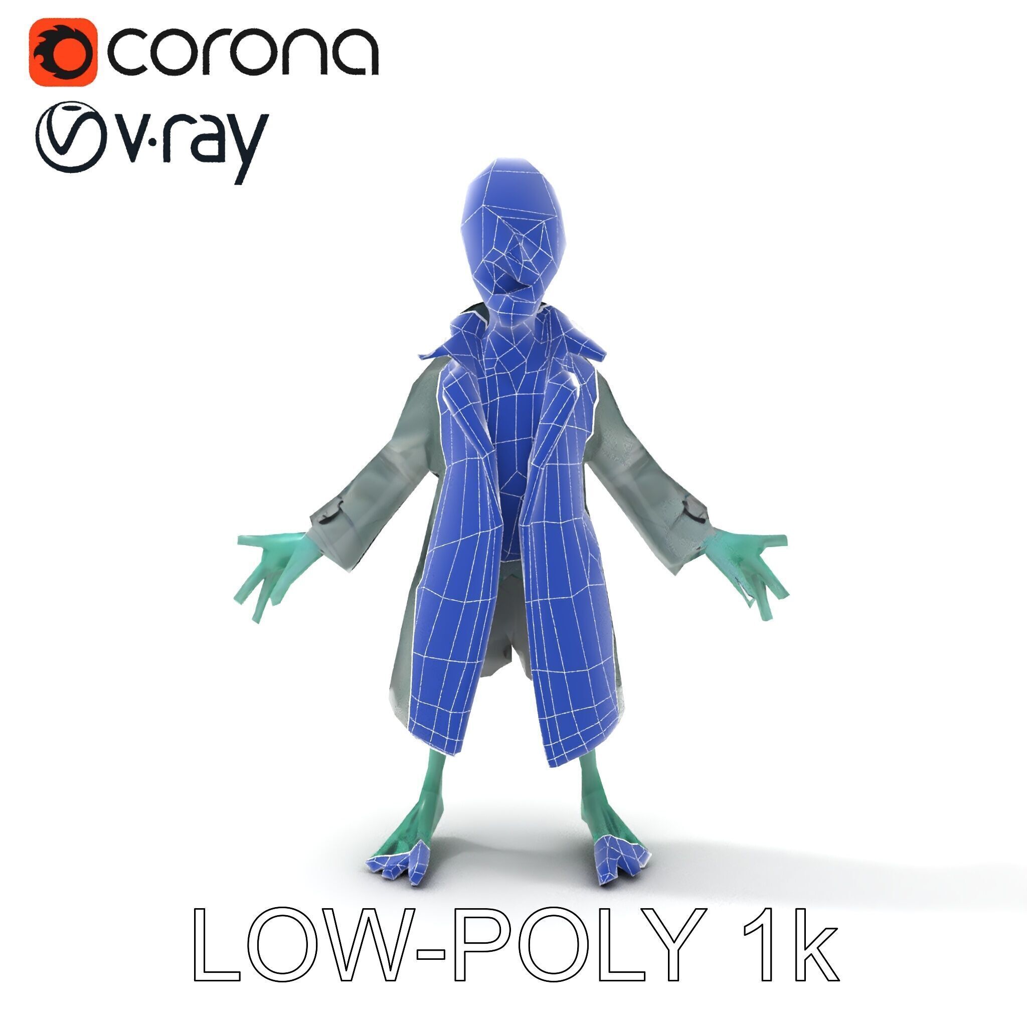 Quirky Zombie Detective in Trench Coat D Character Model Low-poly 3D model_28