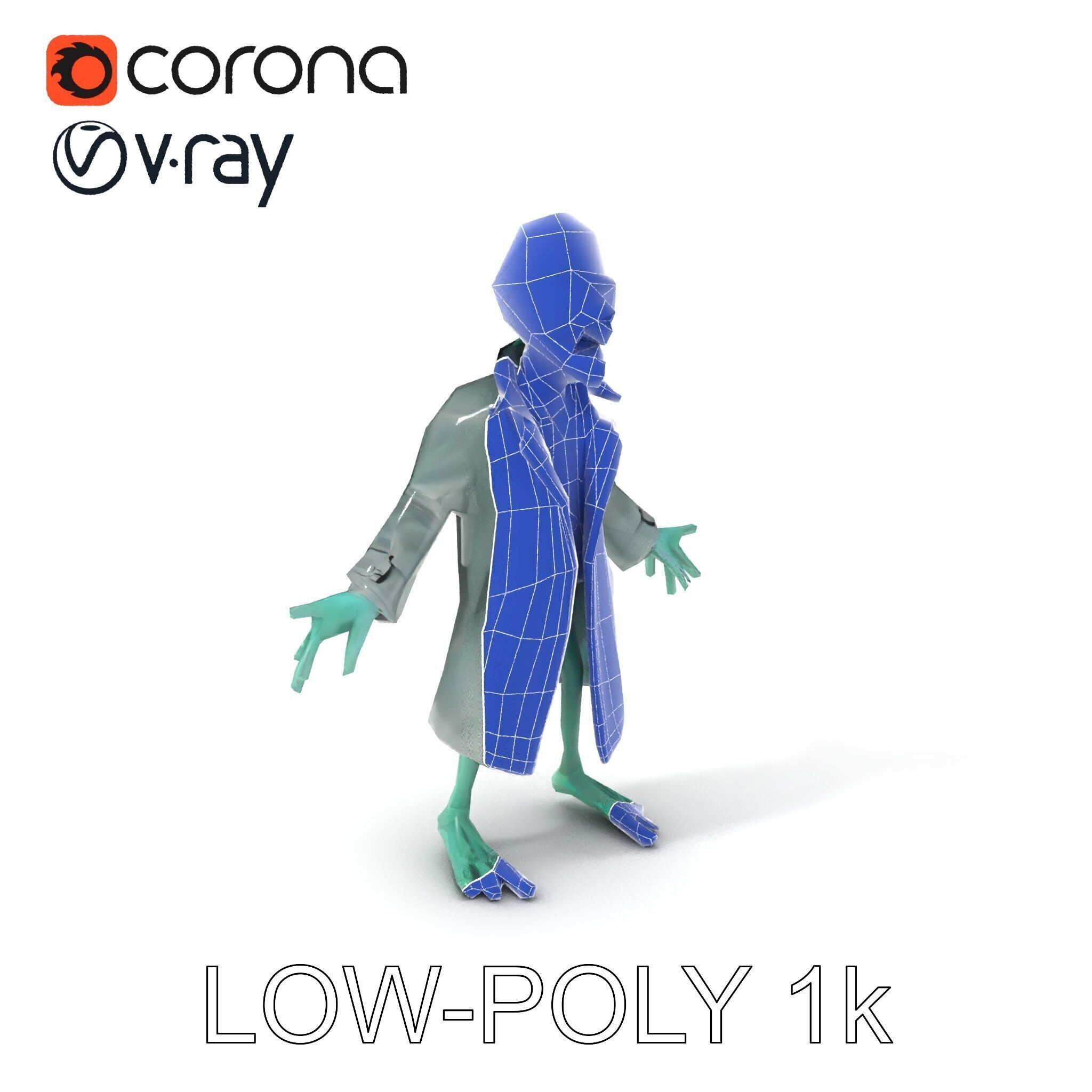 Quirky Zombie Detective in Trench Coat D Character Model Low-poly 3D model_33