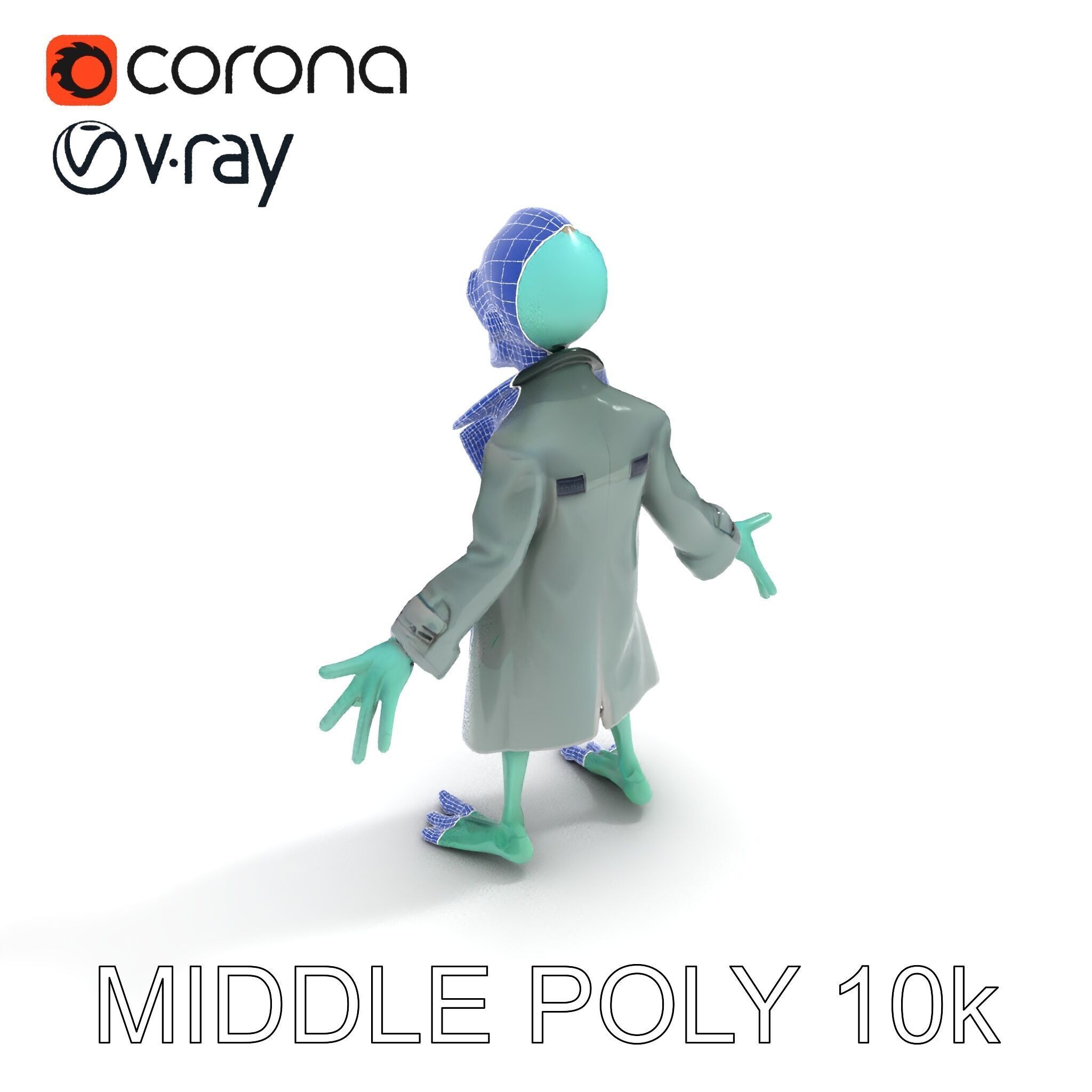 Quirky Zombie Detective in Trench Coat D Character Model Low-poly 3D model_20