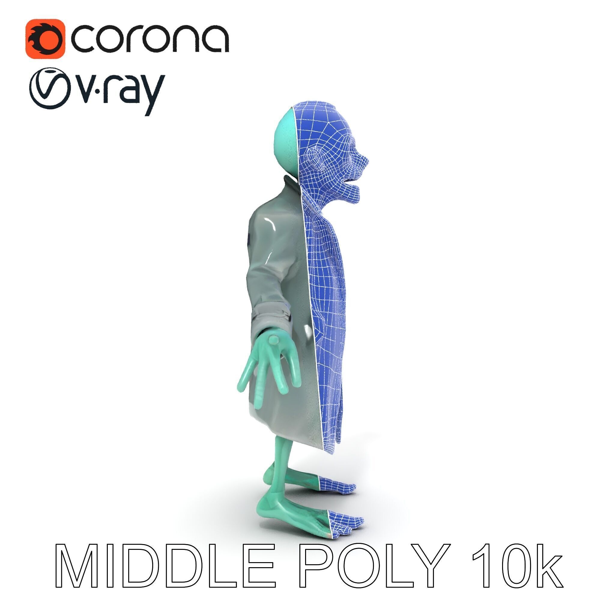 Quirky Zombie Detective in Trench Coat D Character Model Low-poly 3D model_24