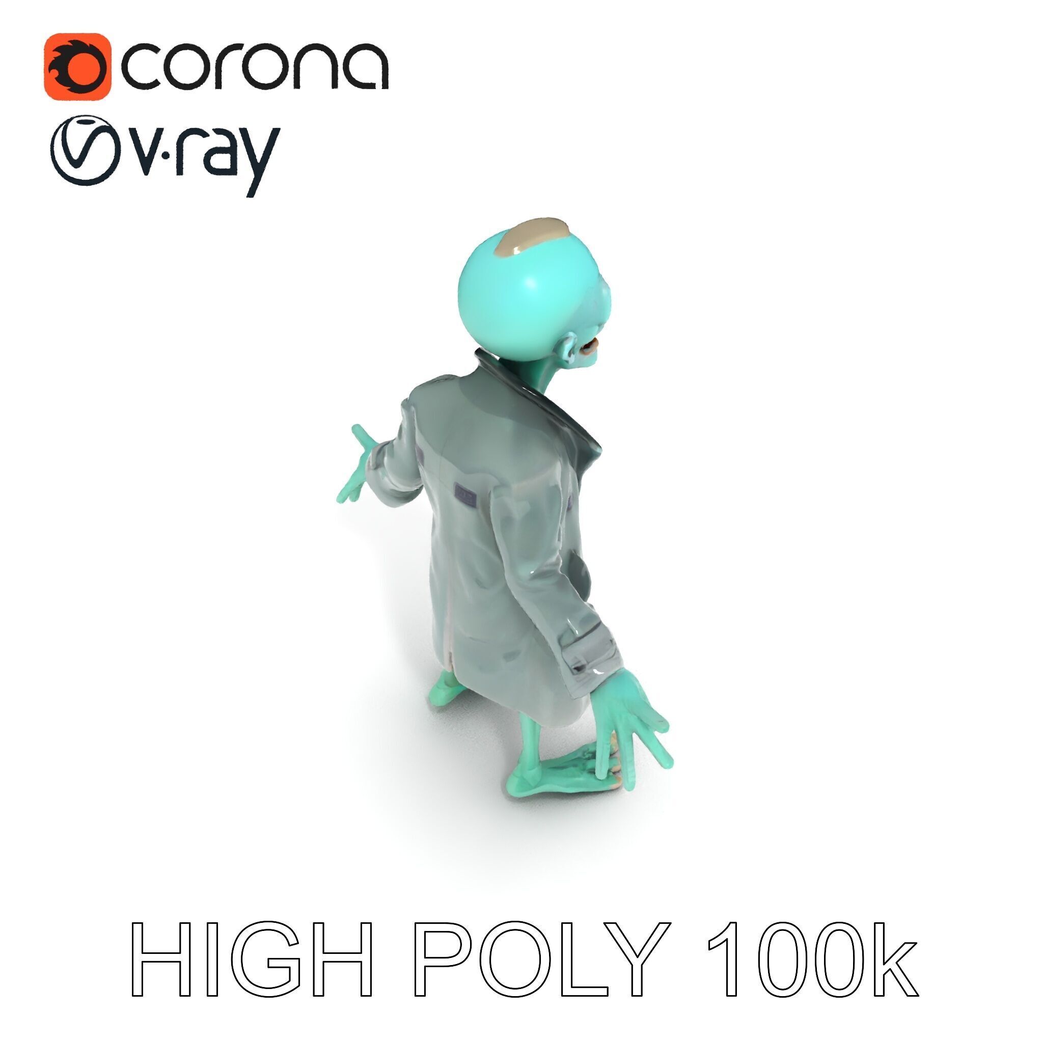 Quirky Zombie Detective in Trench Coat D Character Model Low-poly 3D model_14