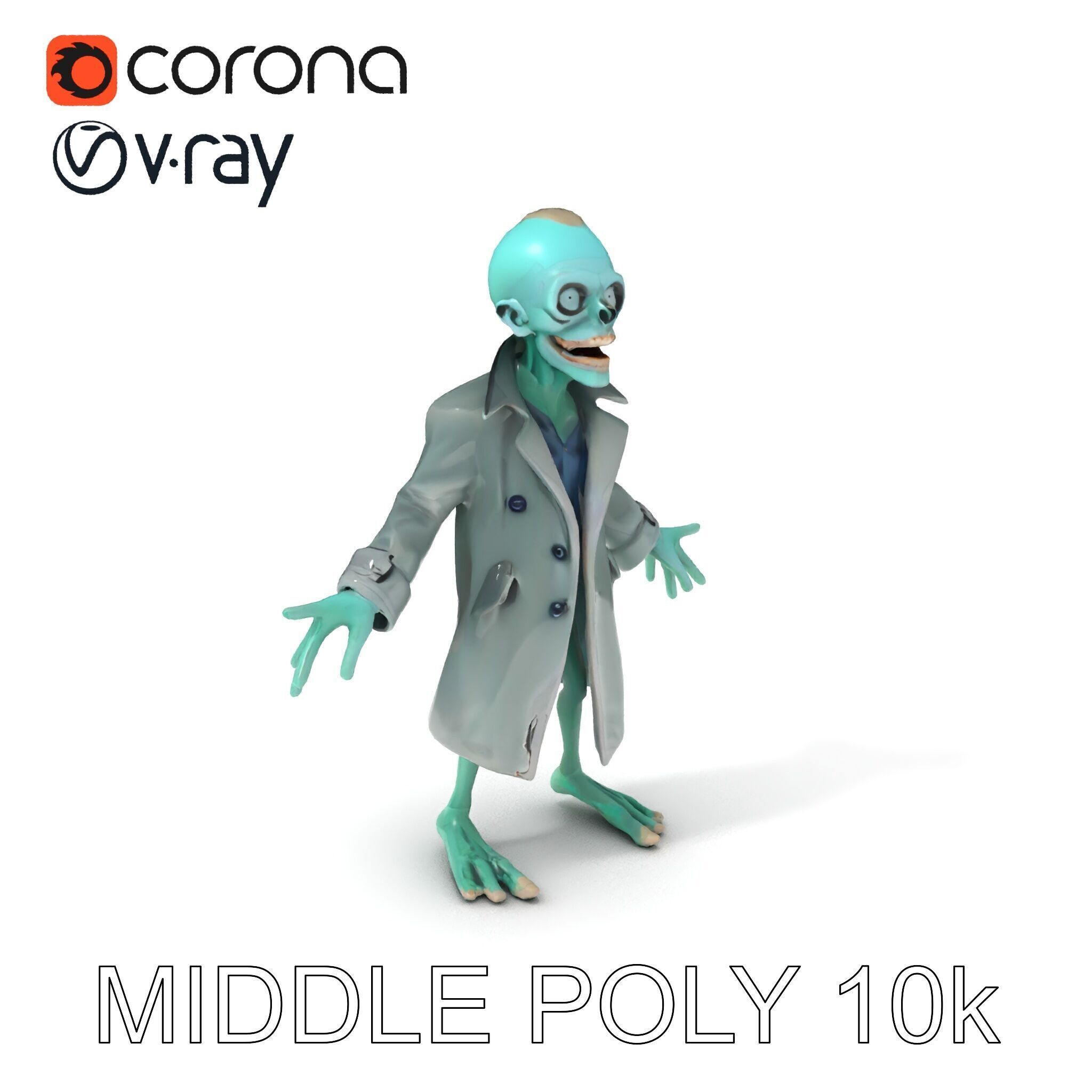 Quirky Zombie Detective in Trench Coat D Character Model Low-poly 3D model_27