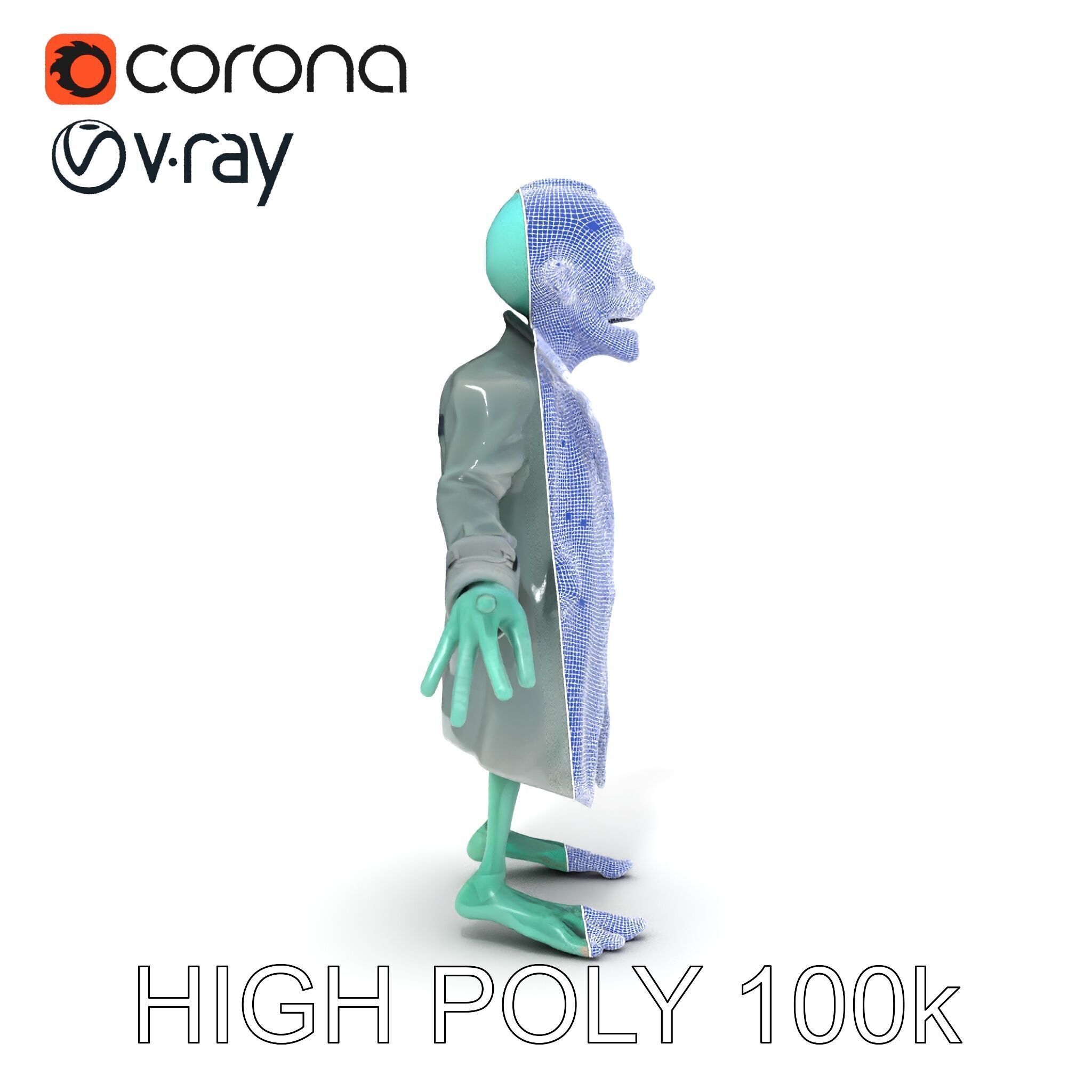 Quirky Zombie Detective in Trench Coat D Character Model Low-poly 3D model_26