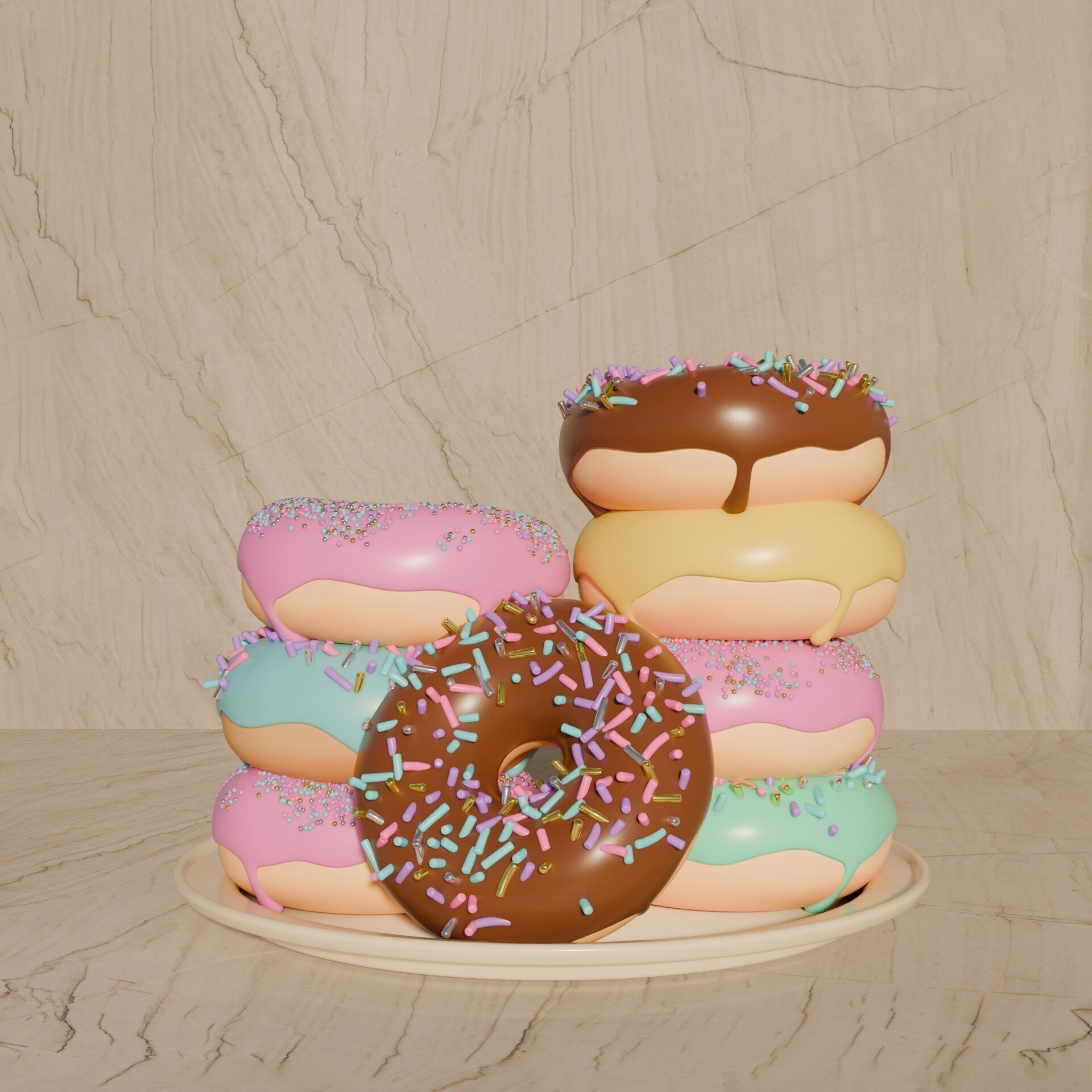 Donuts Low-poly 3D model_1