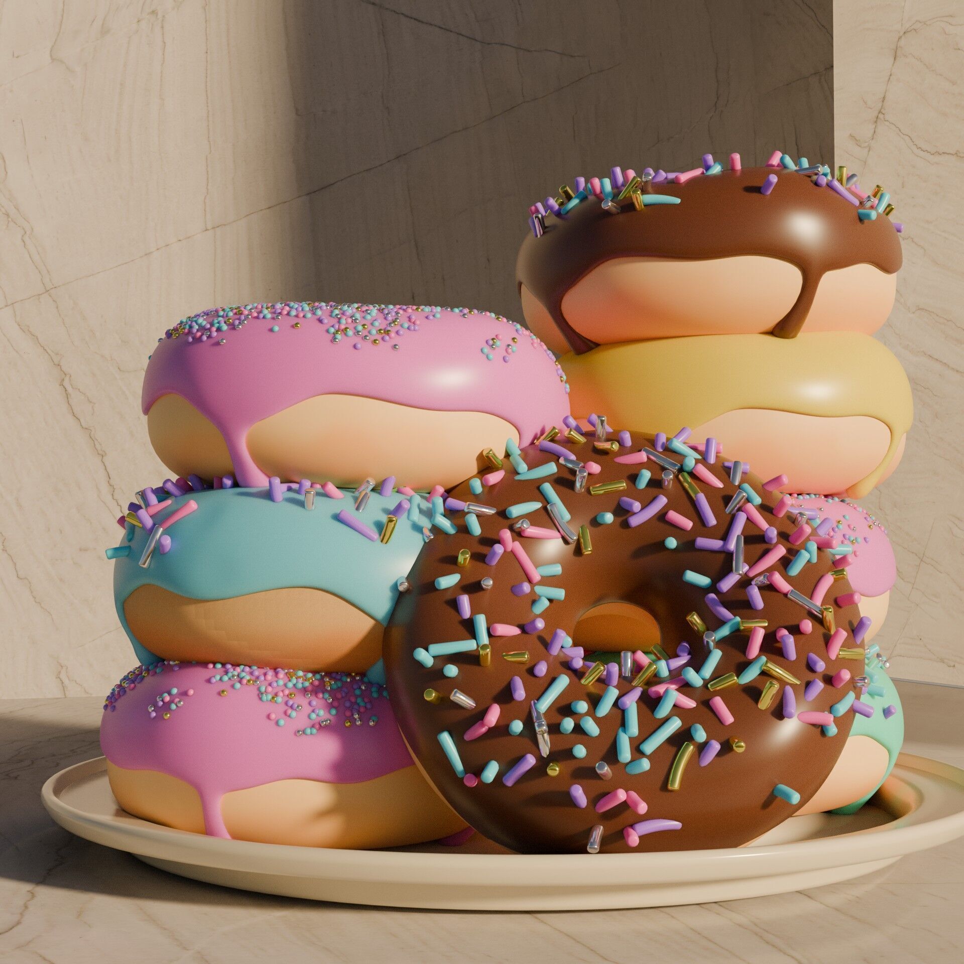 Donuts Low-poly 3D model_3