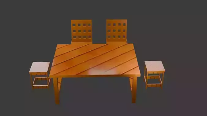  3d Dining table stool and chair