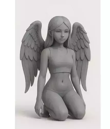 Elegant Angel Kneeling Sculpture
