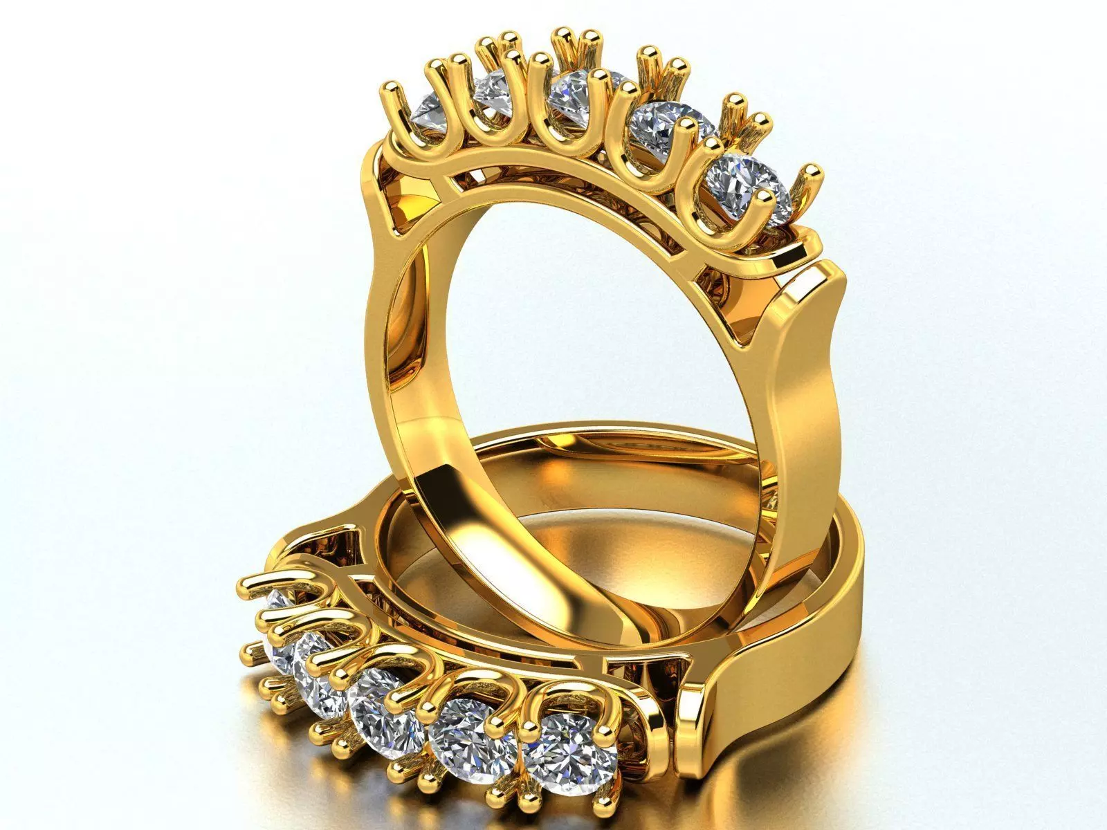Five Stone Gold Ring with Round Diamonds STL OBJ 3D print model