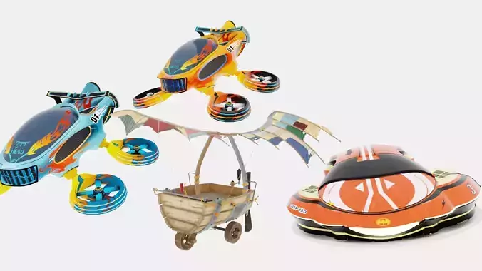 Stylized Flying Vehicle Pack Futuristic Cartoon Hovercrafts 