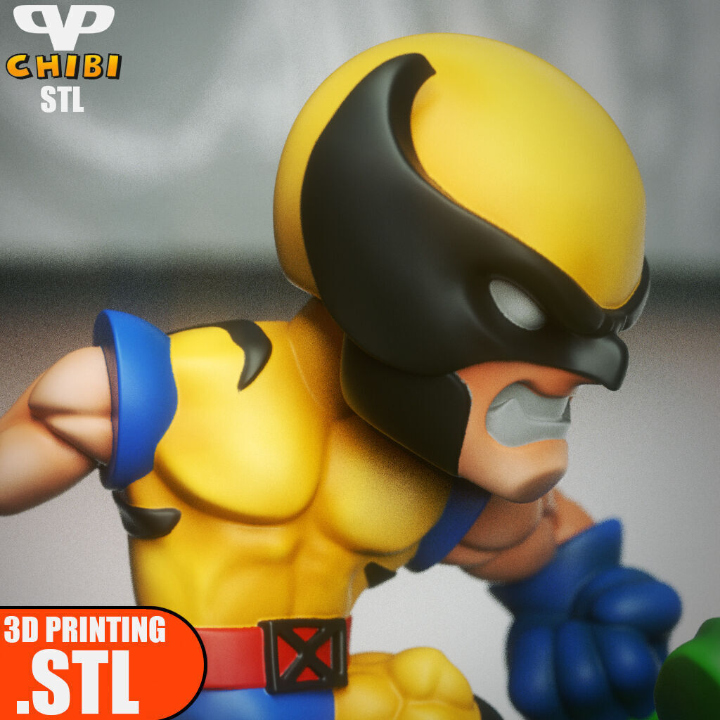 Wolverine vs Hulk Chibi STL for 3D Printing ChibiSTL 3DXM 3D print model_1