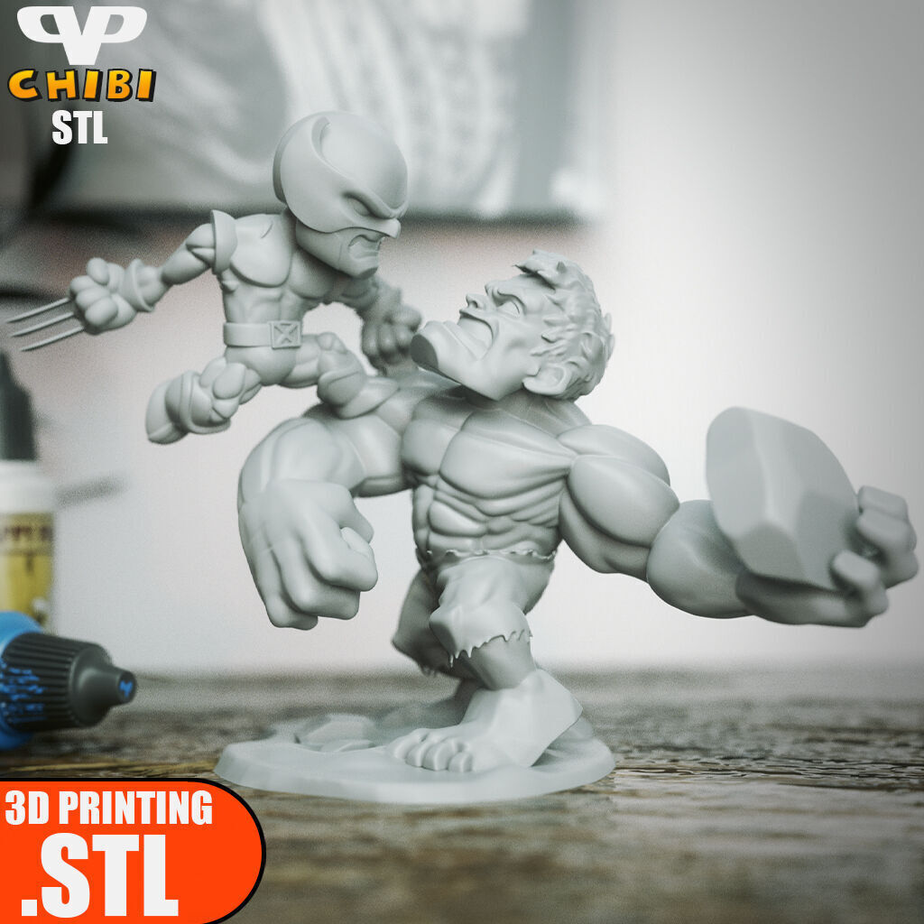 Wolverine vs Hulk Chibi STL for 3D Printing ChibiSTL 3DXM 3D print model_4
