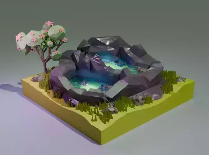 Game Ready stylized PBR Rock Formation with Water and Fog