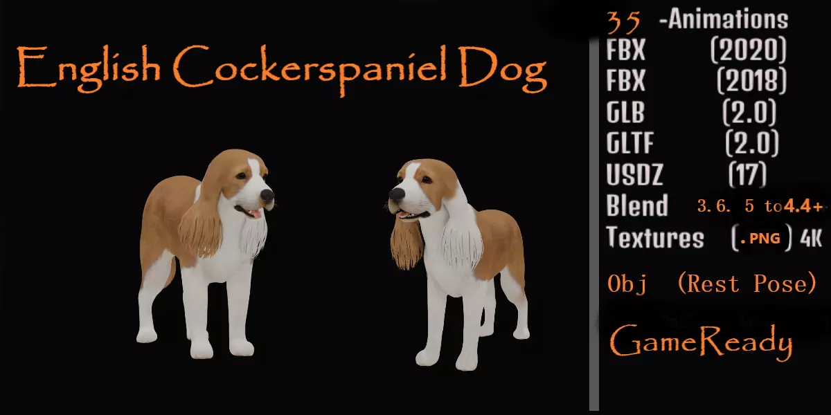 English Cocker Spaniel Dog Low-poly 3D model_0